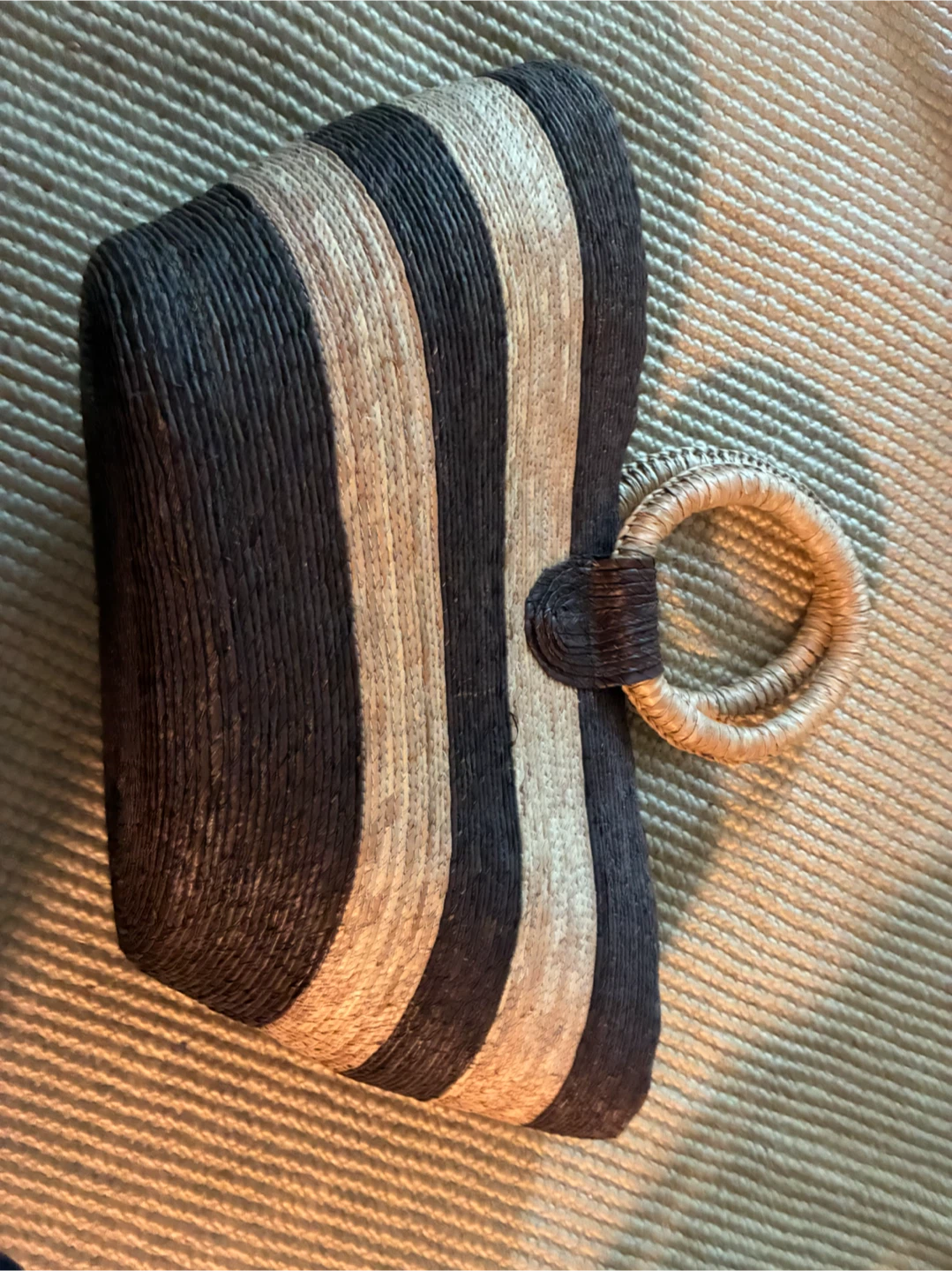 Striped Straw Tote Bag with Round Handles