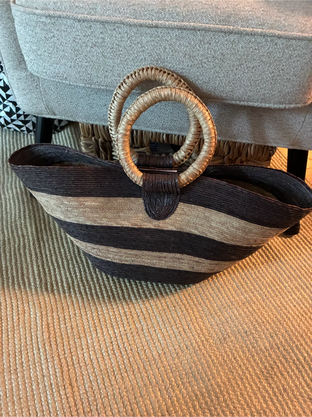 Striped Straw Tote Bag with Round Handles - photo 2