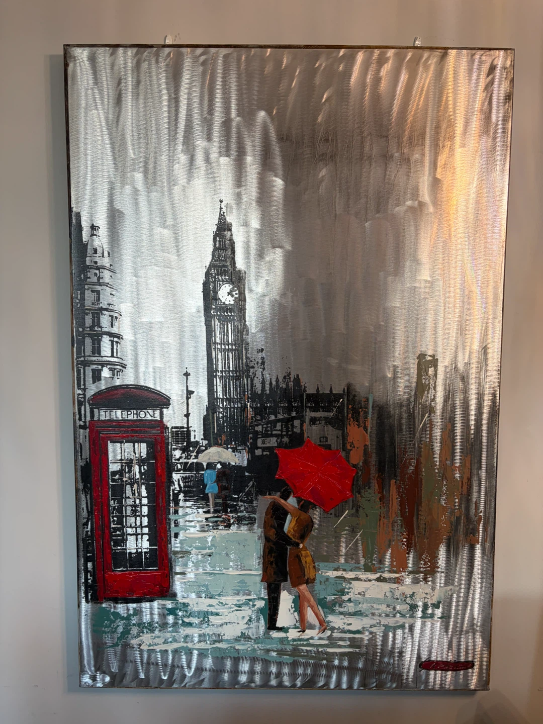 Metal Wall Art - London Couple with Umbrella
