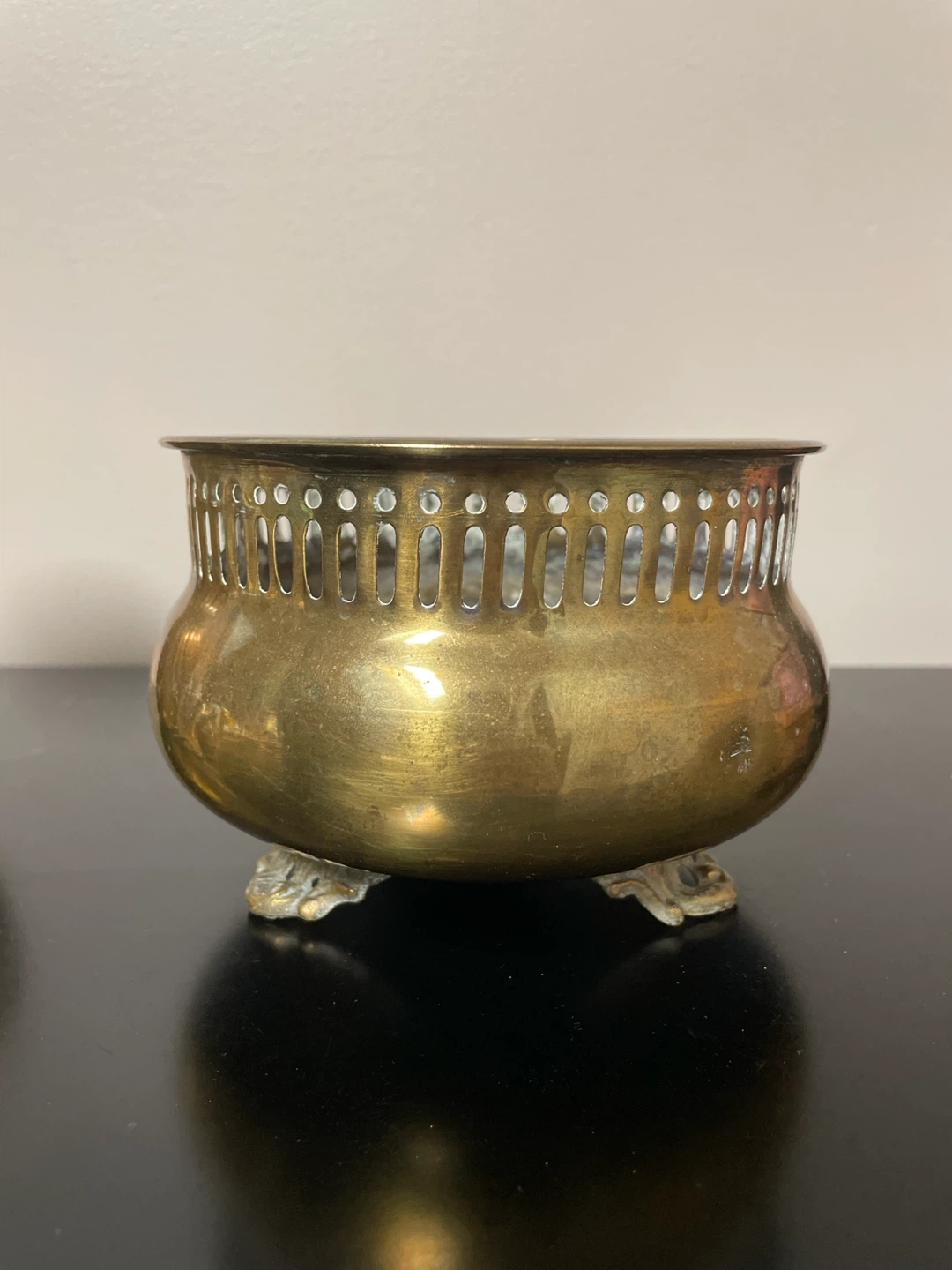 Vintage Brass Pedestal Planter with Ornate Cast Feet