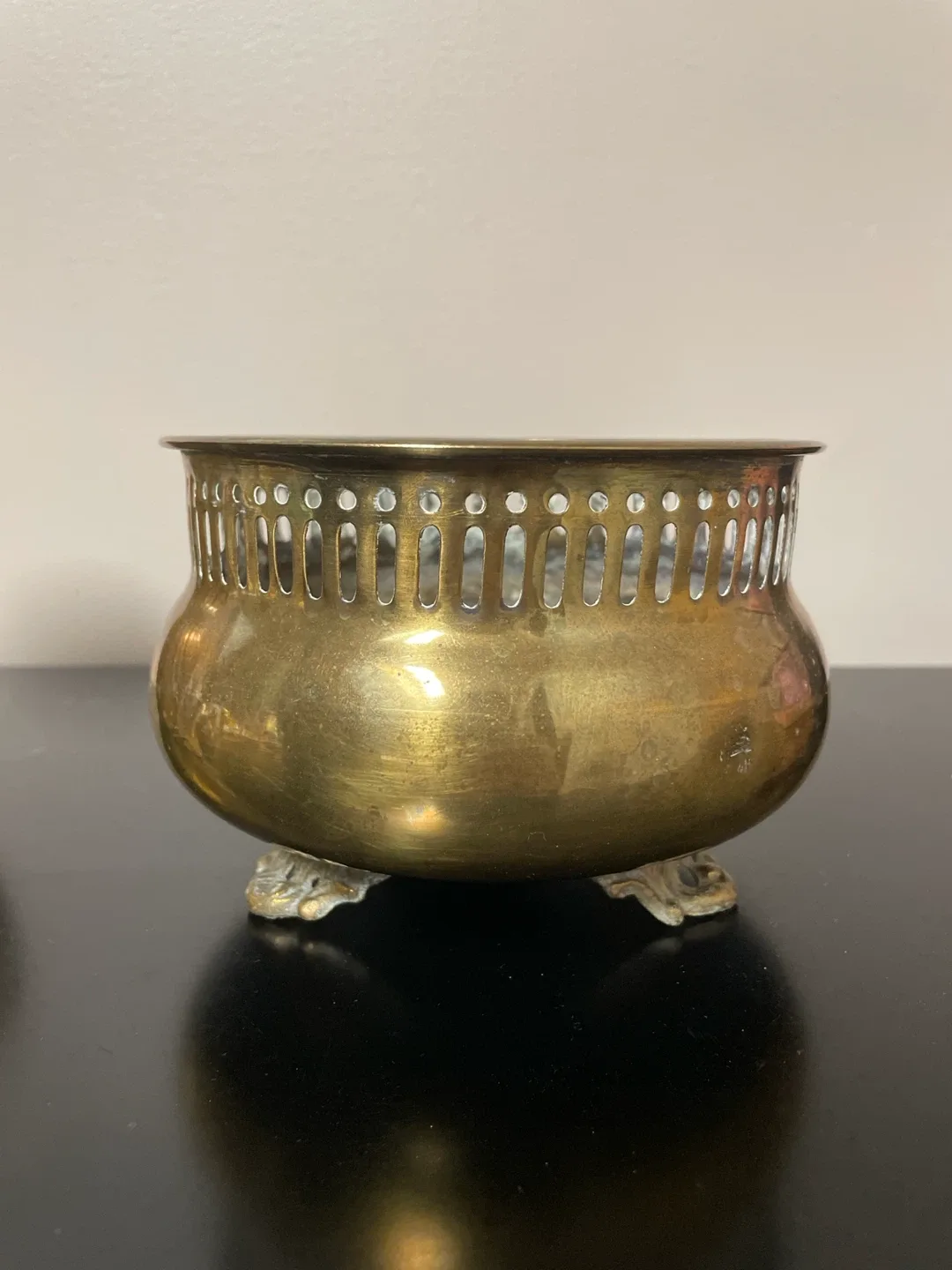 Vintage Brass Pedestal Planter with Ornate Cast Feet