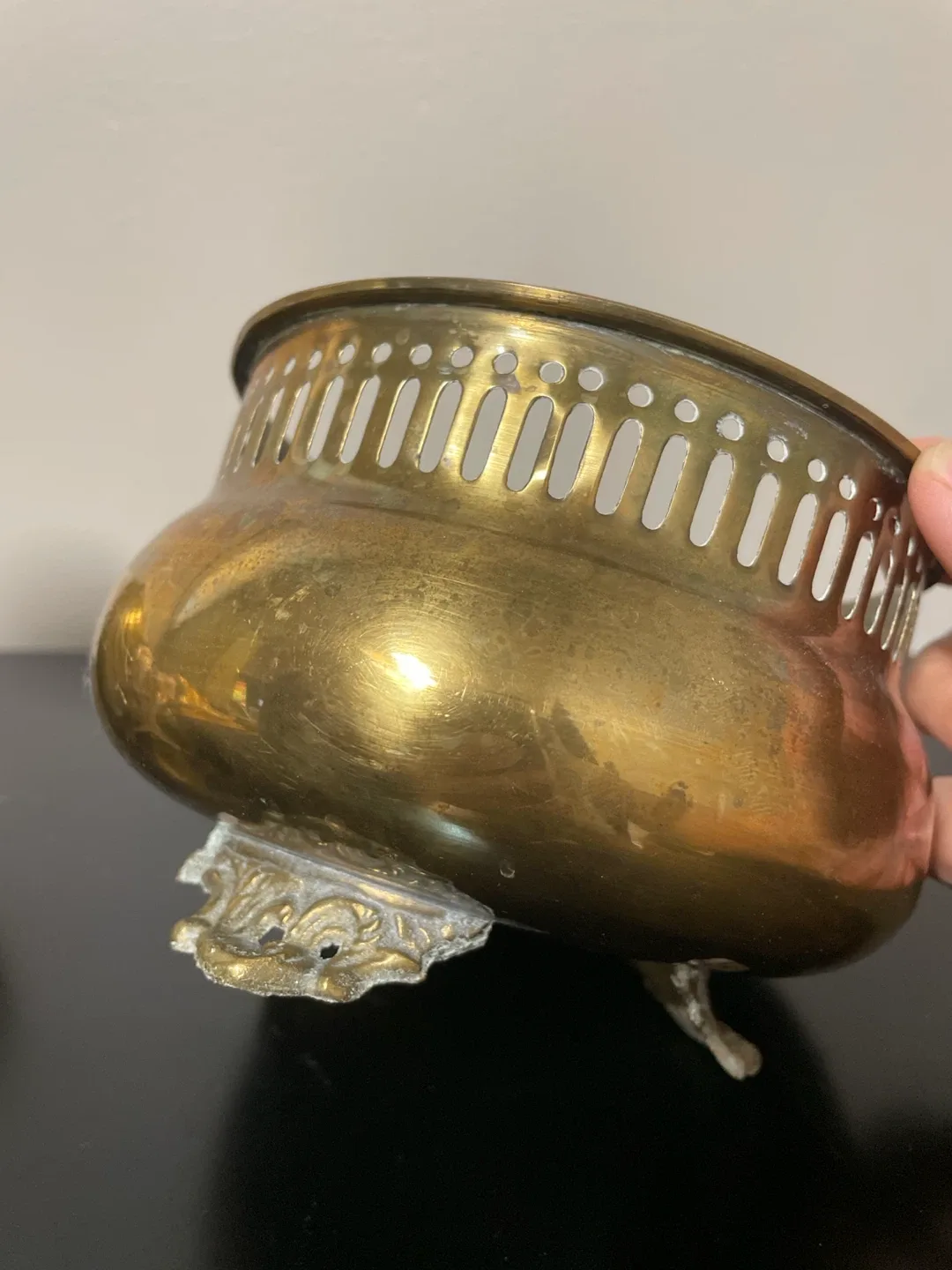 Vintage Brass Pedestal Planter with Ornate Cast Feet - photo 2