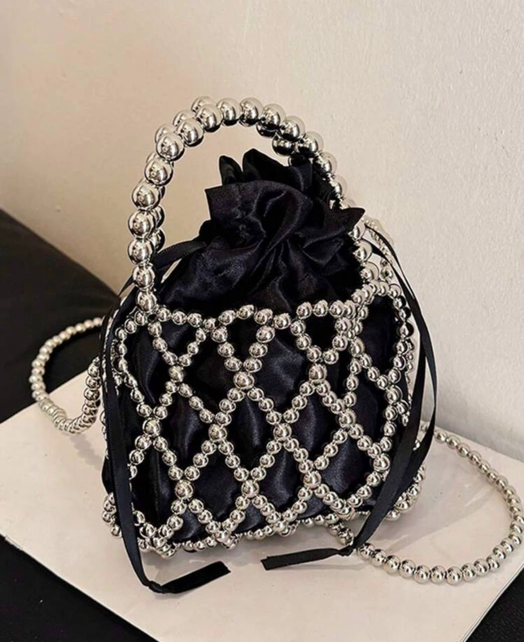 Black & Silver Beaded Bucket Bag - photo 2