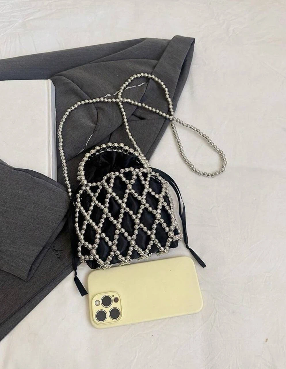 Black & Silver Beaded Bucket Bag - photo 4