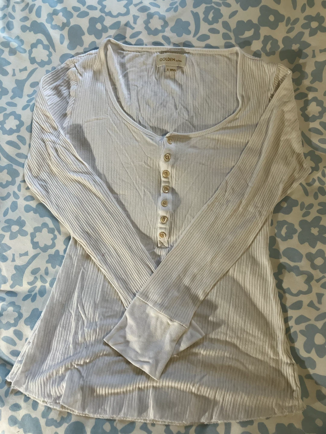 White Ribbed Long Sleeve Top - Golden by TNA - Size S
