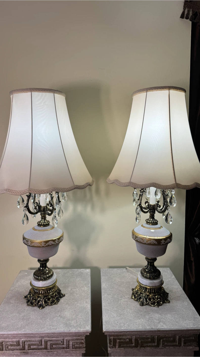 Vintage Crystal Accent Table Lamps - Pair
