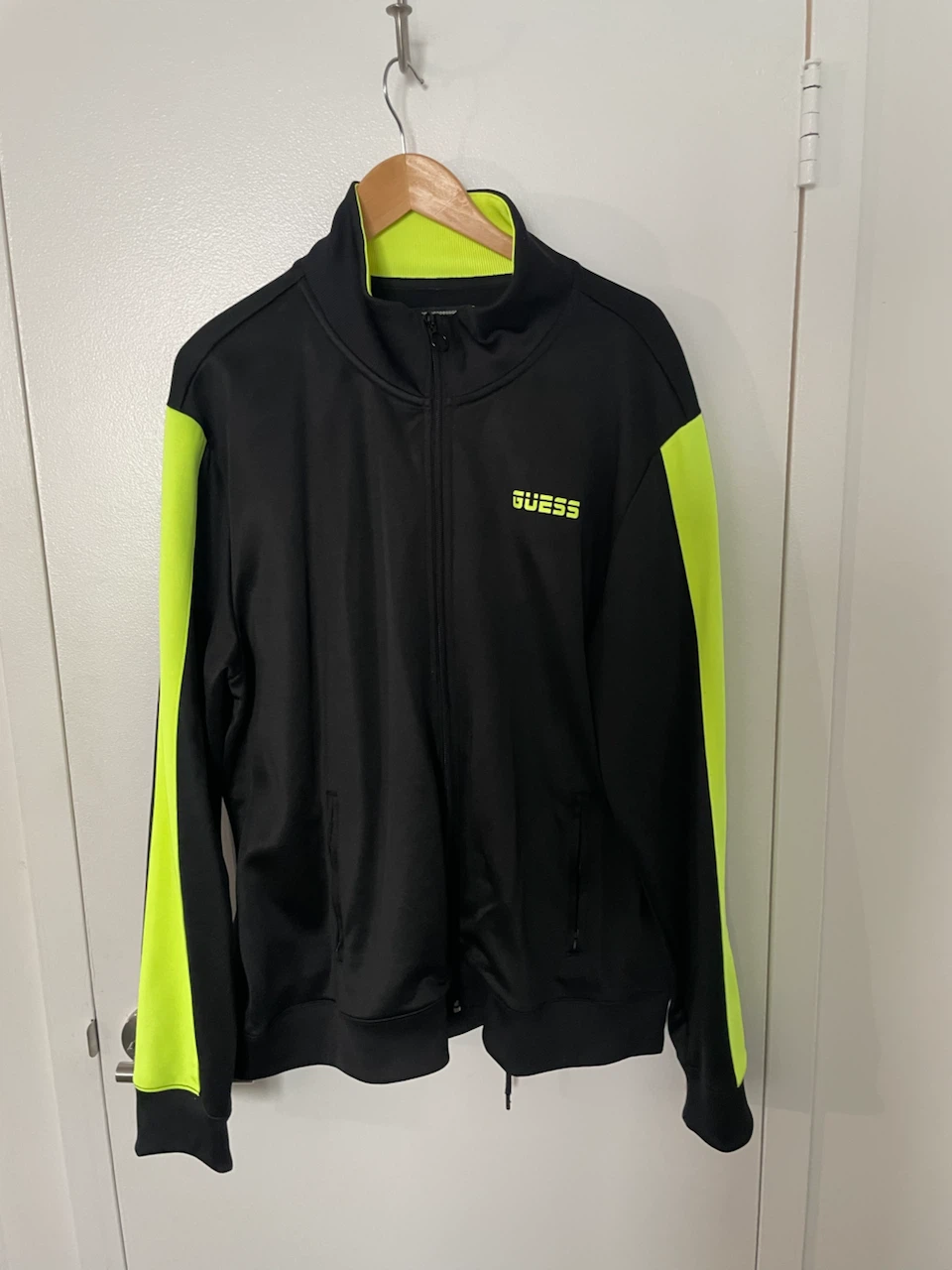 Guess Tracksuit Jacket and Pants Set Black Neon Yellow Size XXL