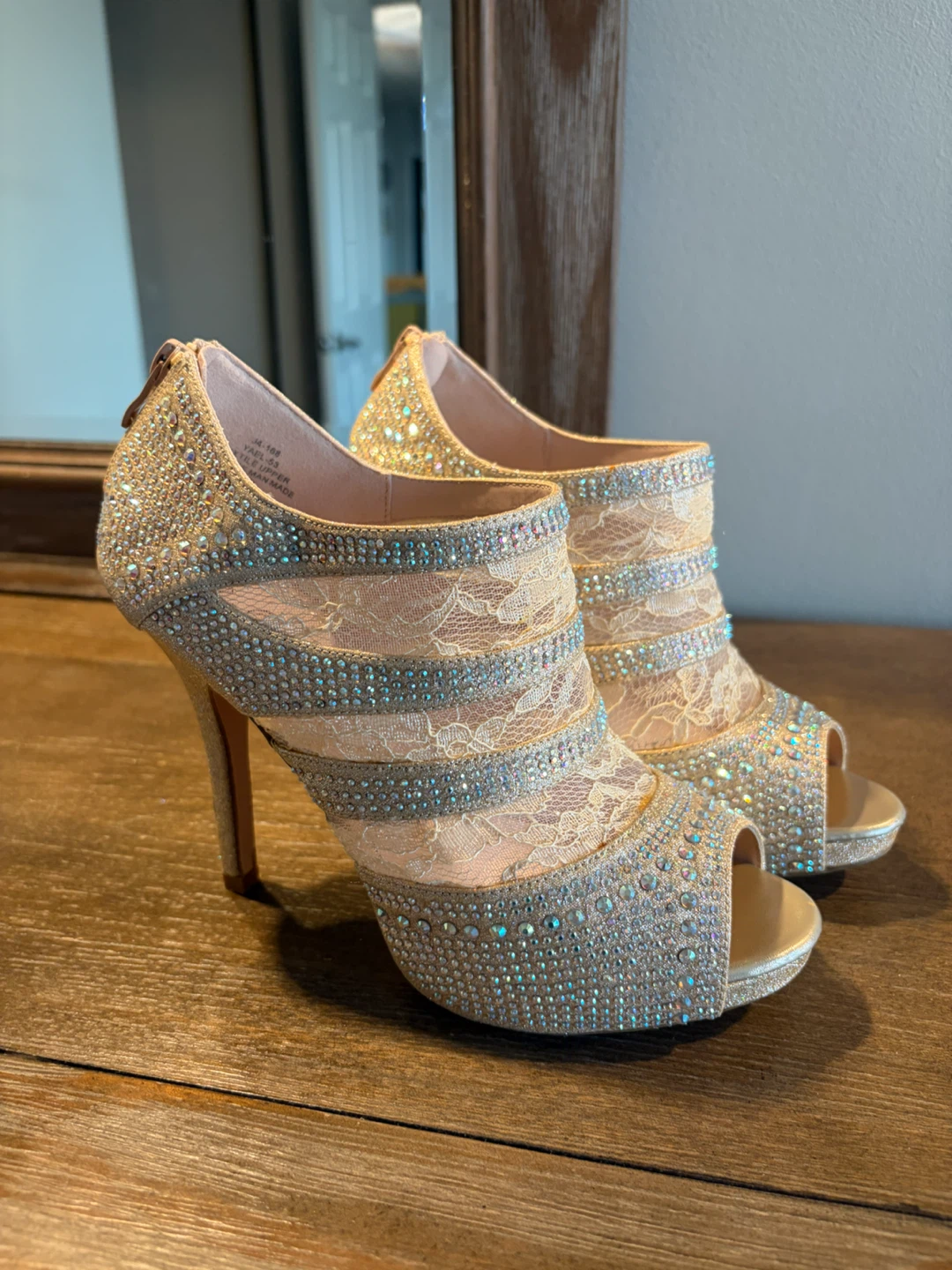 Sparkly Embellished Peep-Toe Heels