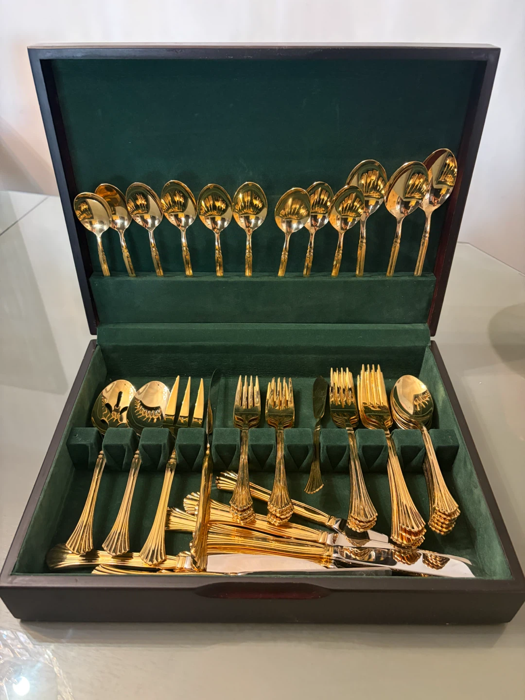 Gold-Plated Cutlery Set in Wooden Case