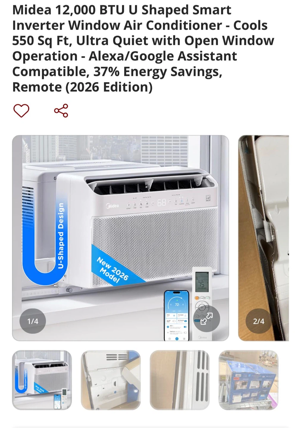 Midea 12,000 BTU U Shaped Smart Window Air Conditioner