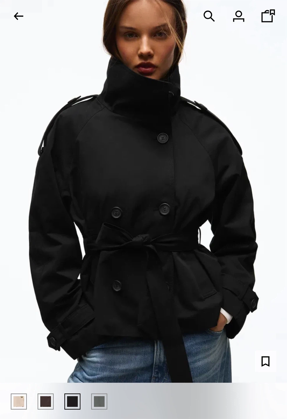Bershka Brown Double-Breasted Belted Jacket - photo 2