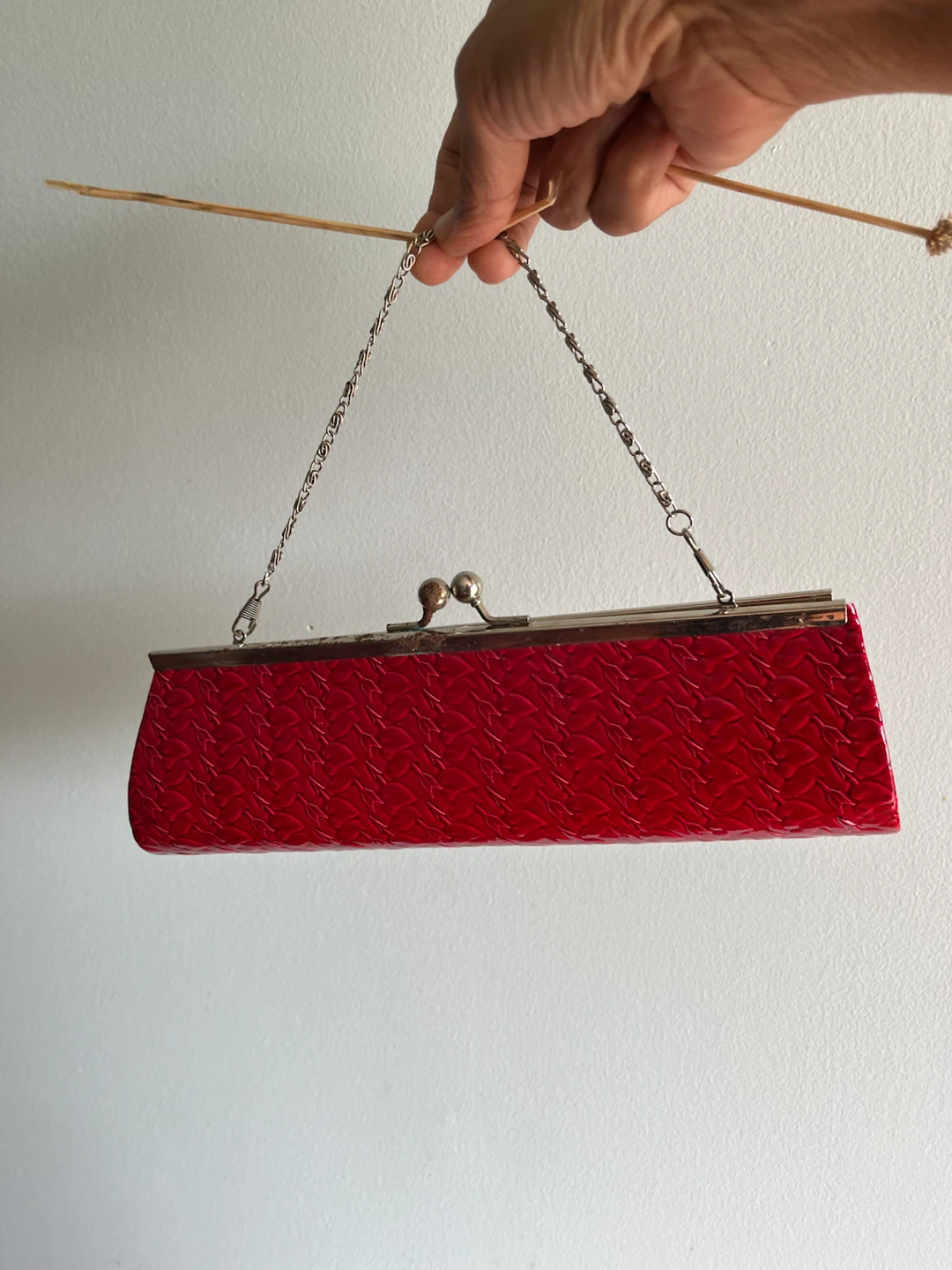 Red Clutch Purse with Chain
