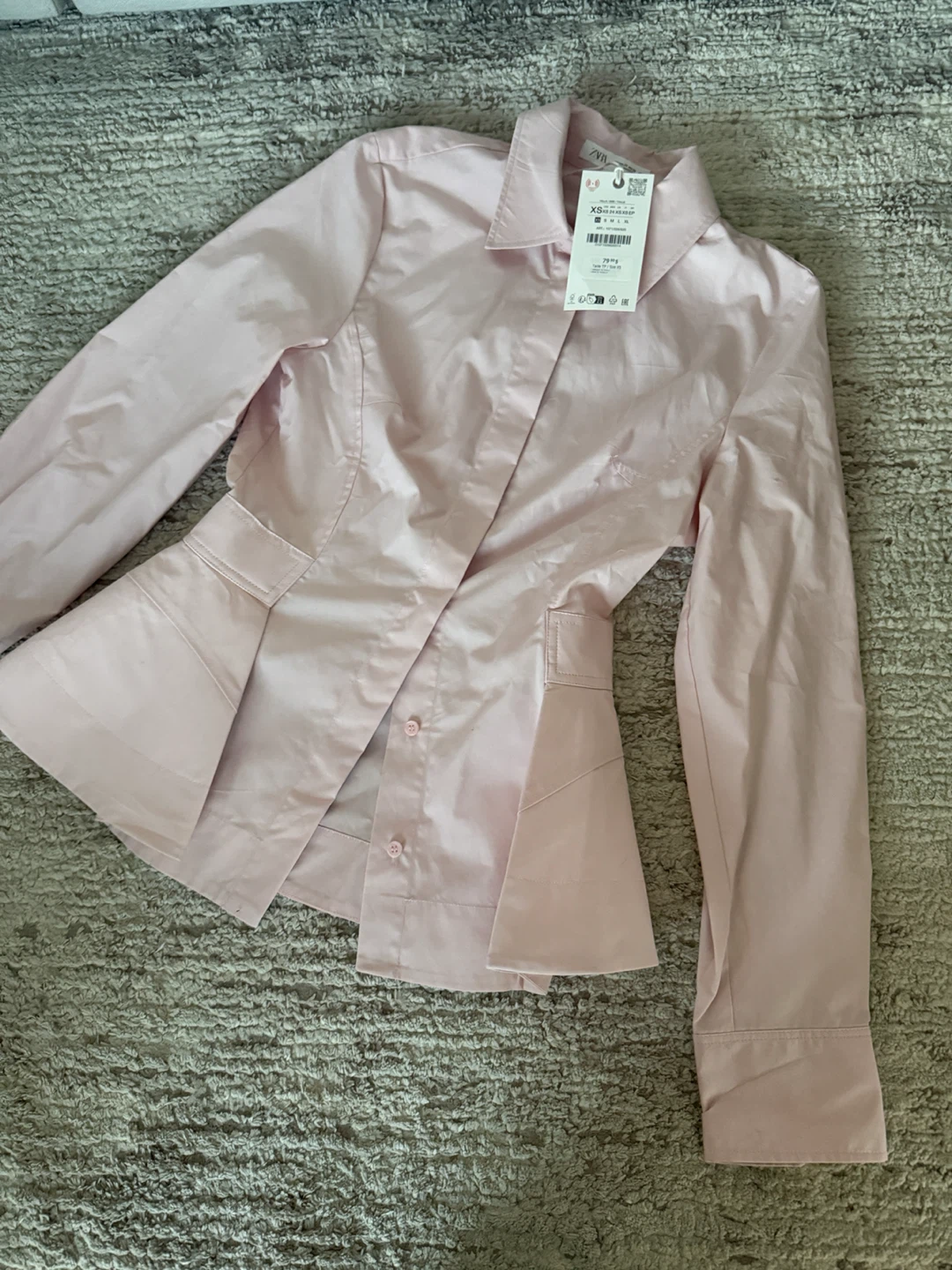 Super Cute Pink Peplum Button-Up Shirt