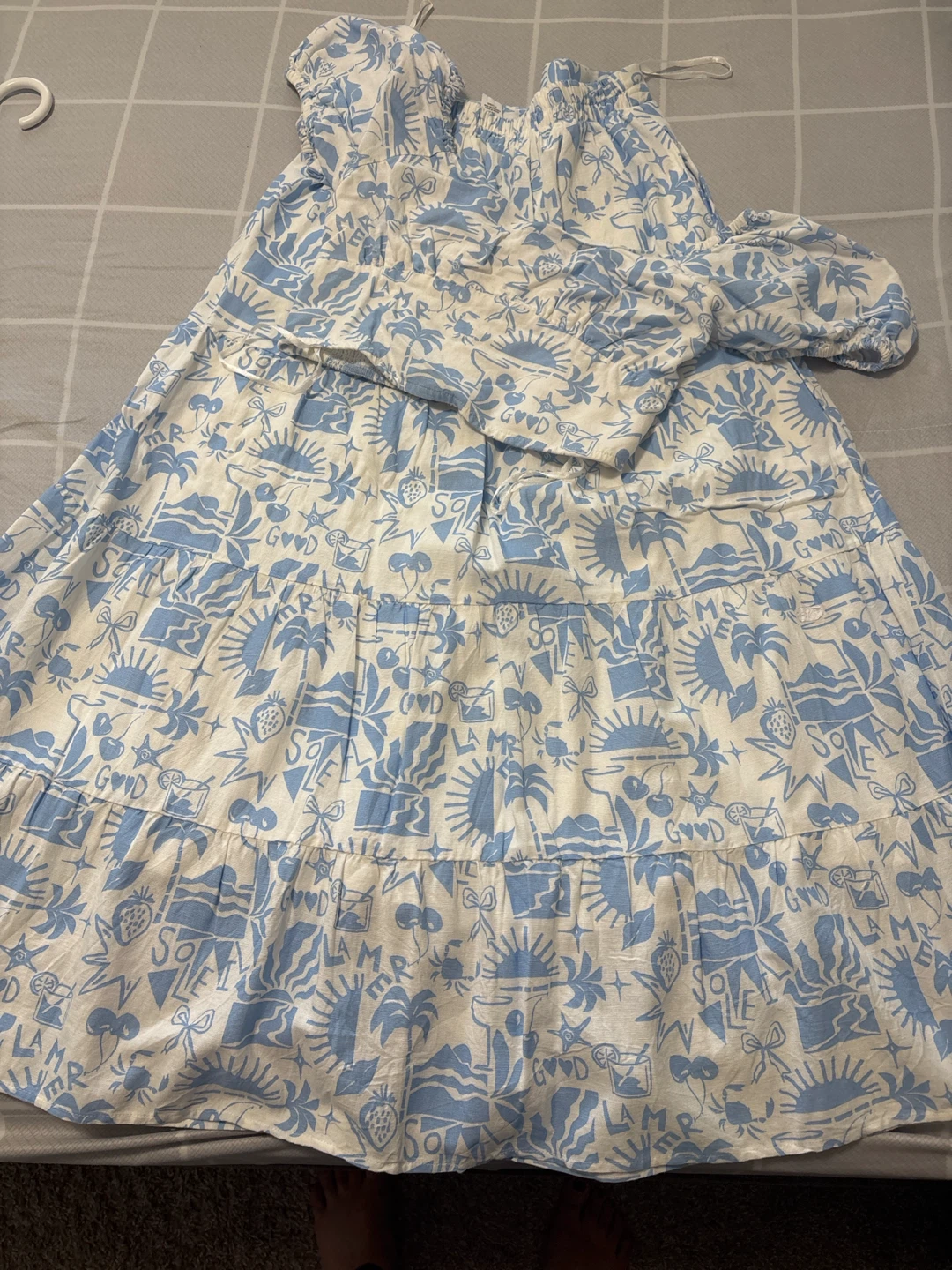 Blue and White Smocked Tiered Maxi Dress
