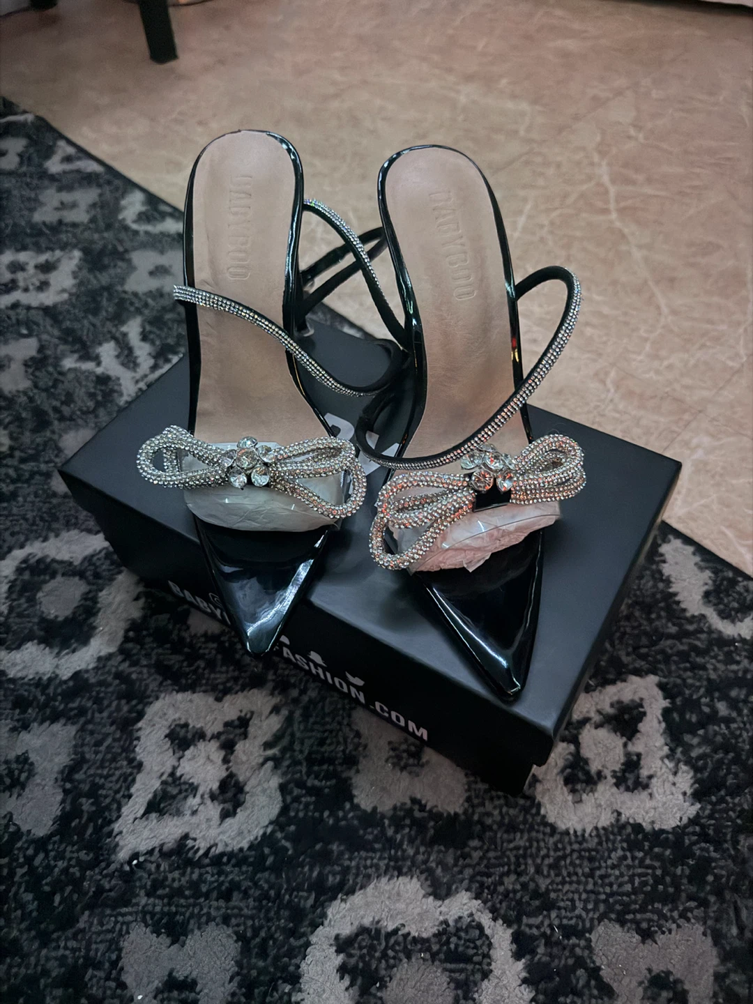 Babyboo Black Patent Bow Stiletto Heels