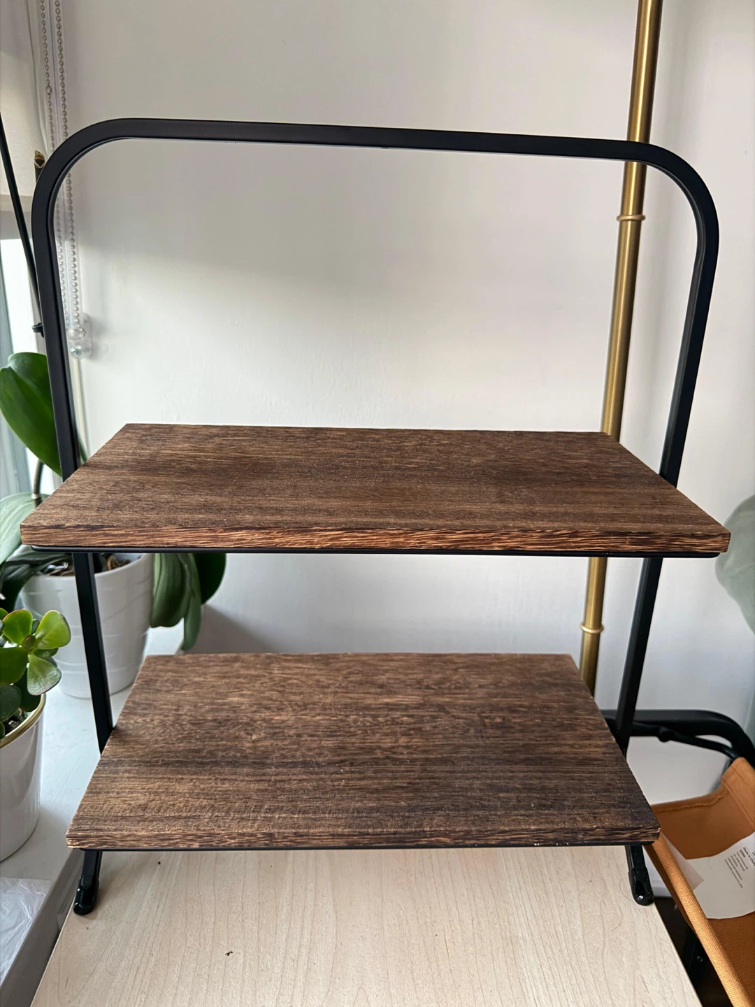 2-Tier Wood and Metal Display Shelf