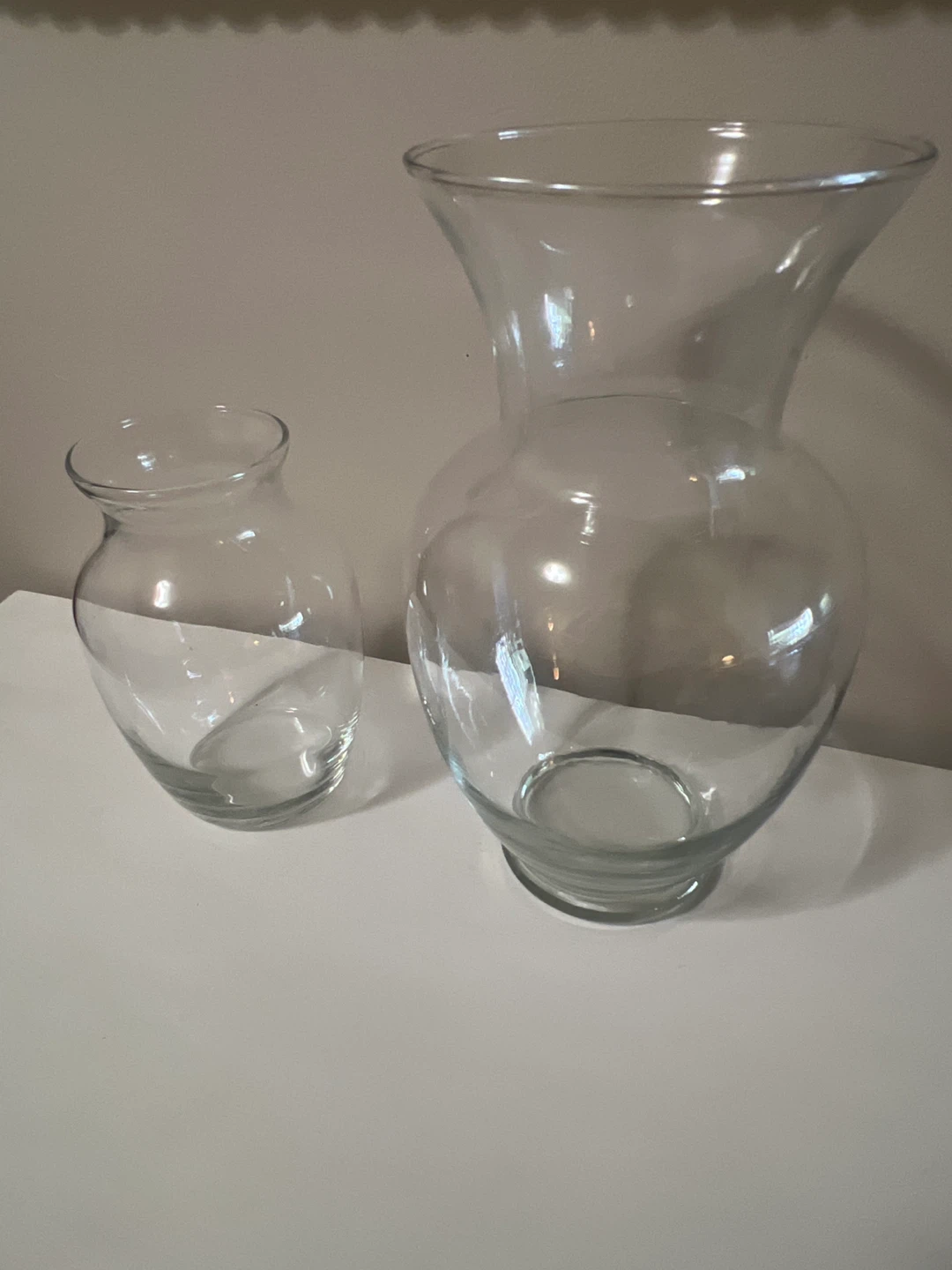 Set of 2 Vintage Clear Glass Vases