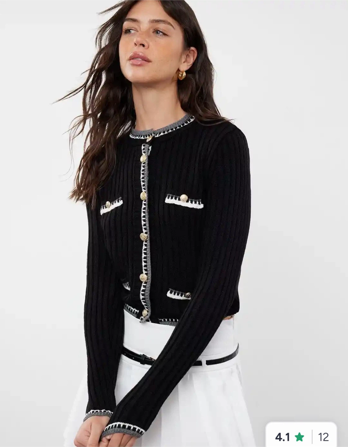HnM Black Ribbed Wool Cardigan with Gold Buttons
