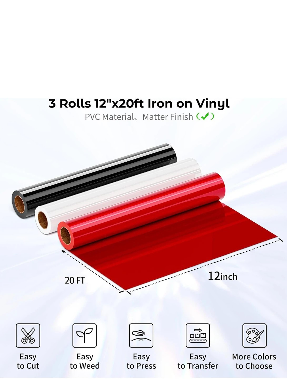 3 Rolls 12"x20ft Heat Transfer Vinyl Rolls - photo 3