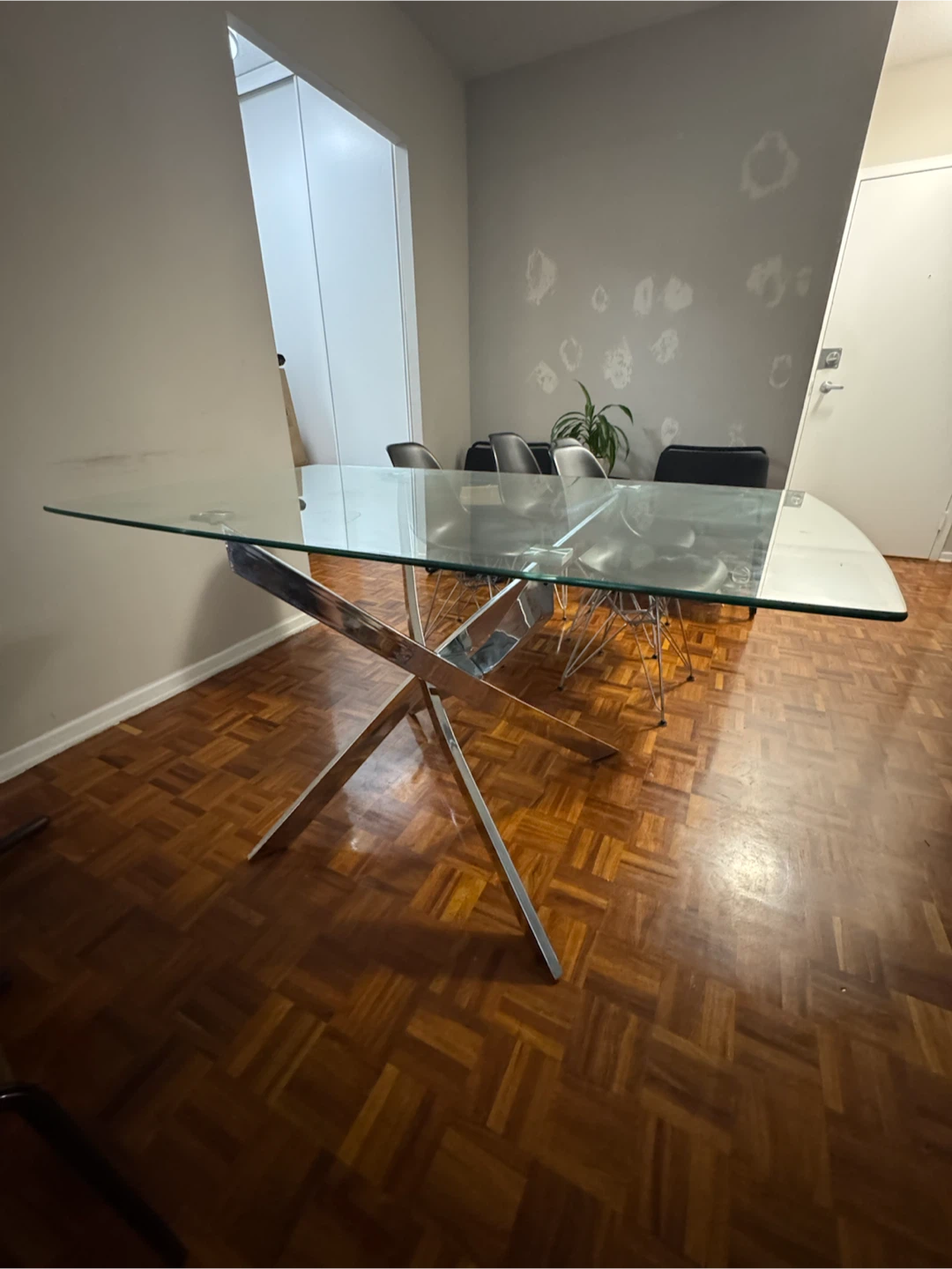 Glass Dining Table with Chrome Base