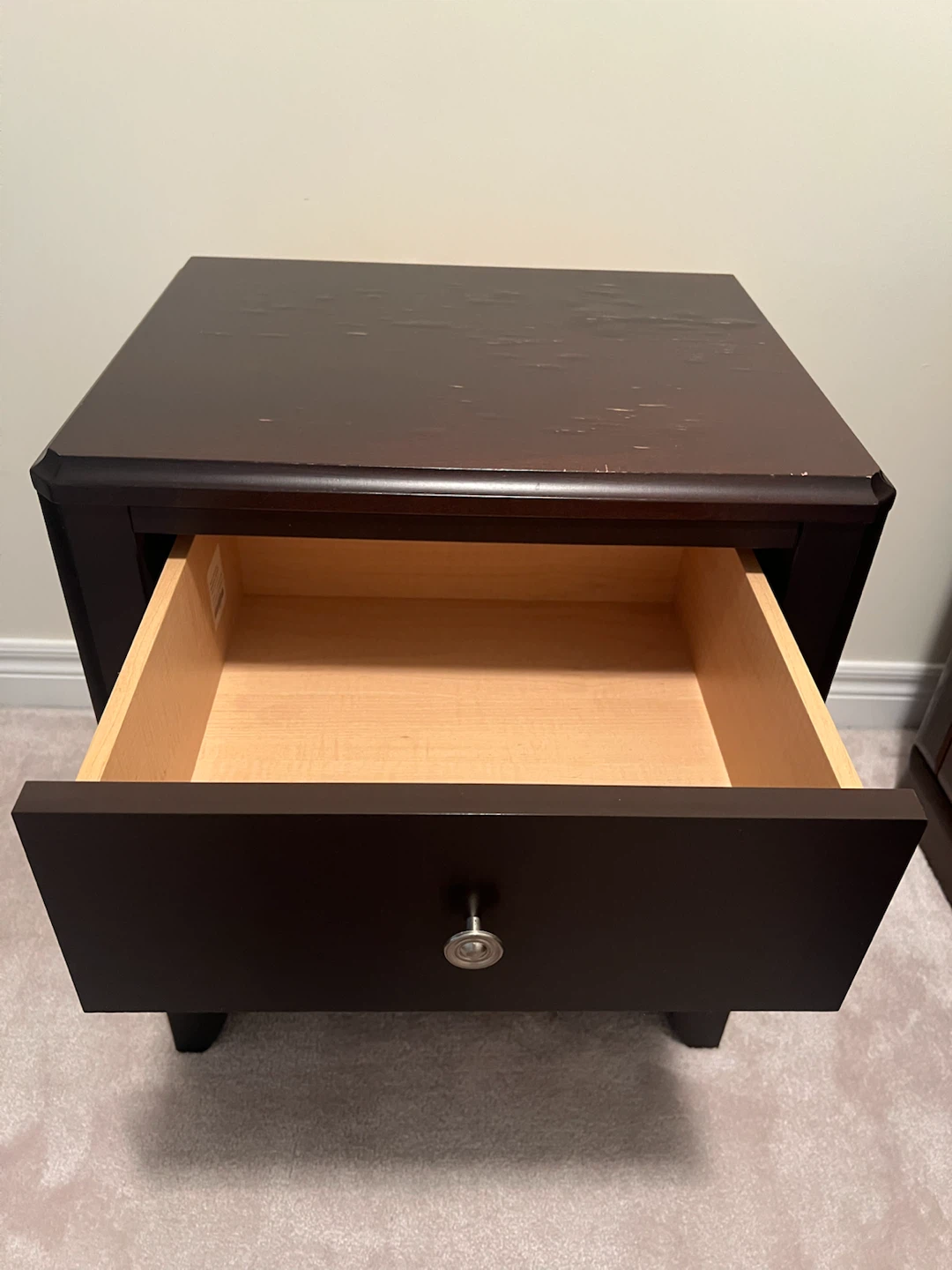 Dark Wood Nightstand with Drawer and Open Shelf - photo 2