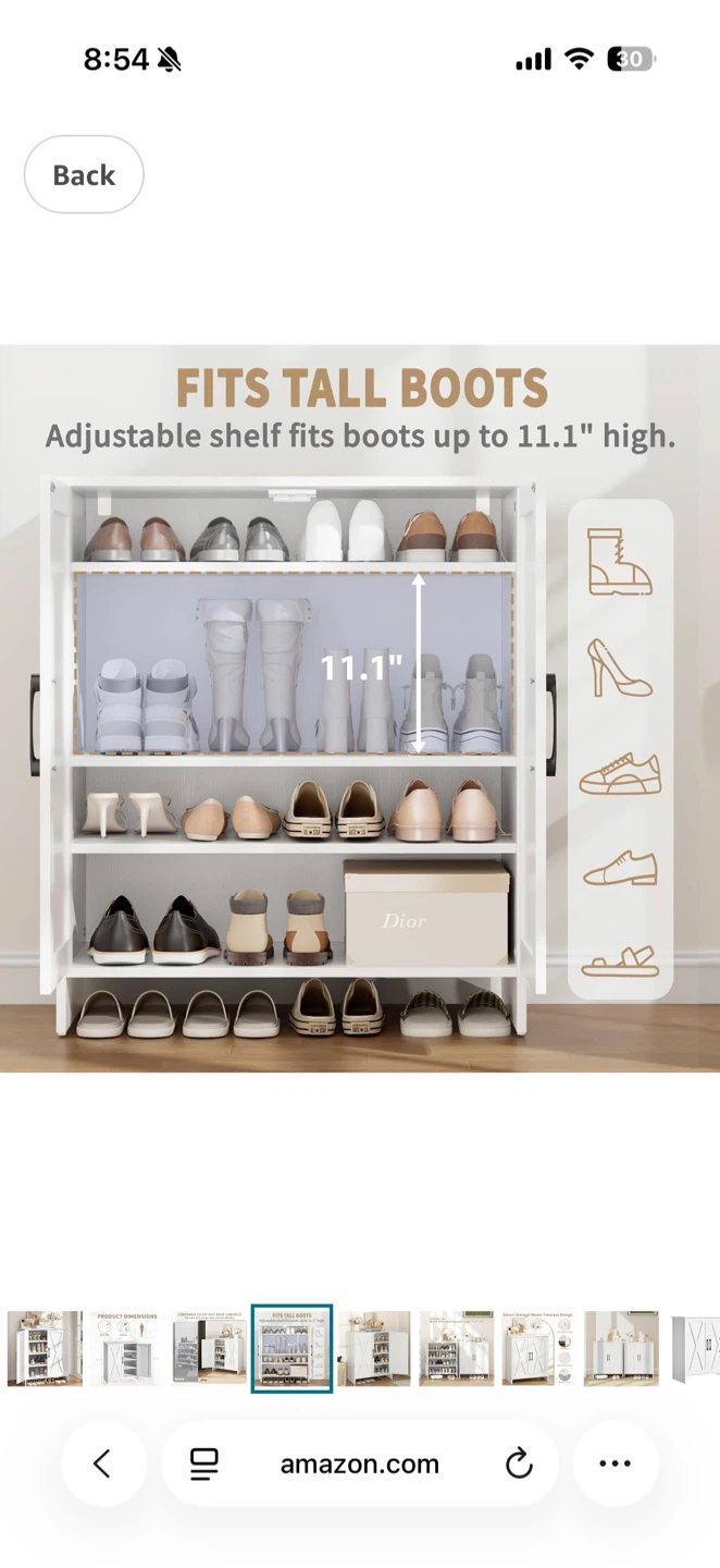 White Shoe Cabinet with Double Doors - photo 2