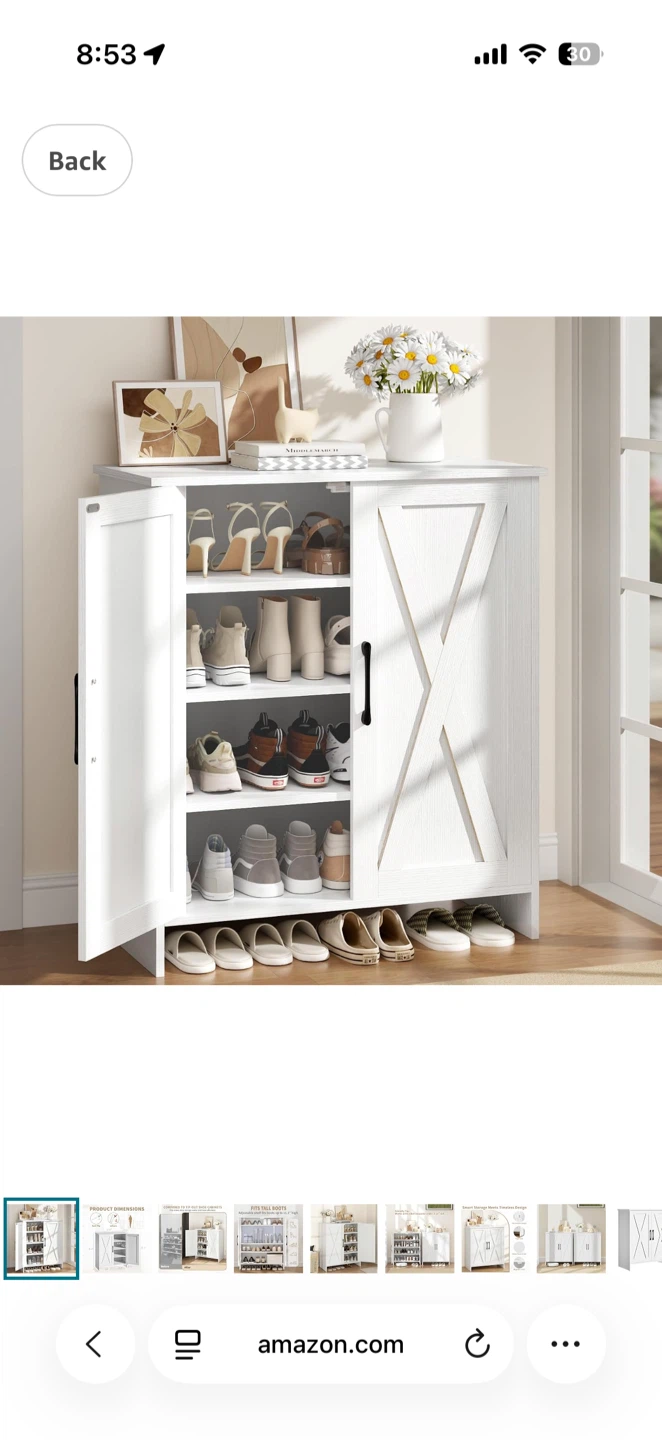 White Shoe Cabinet with Double Doors