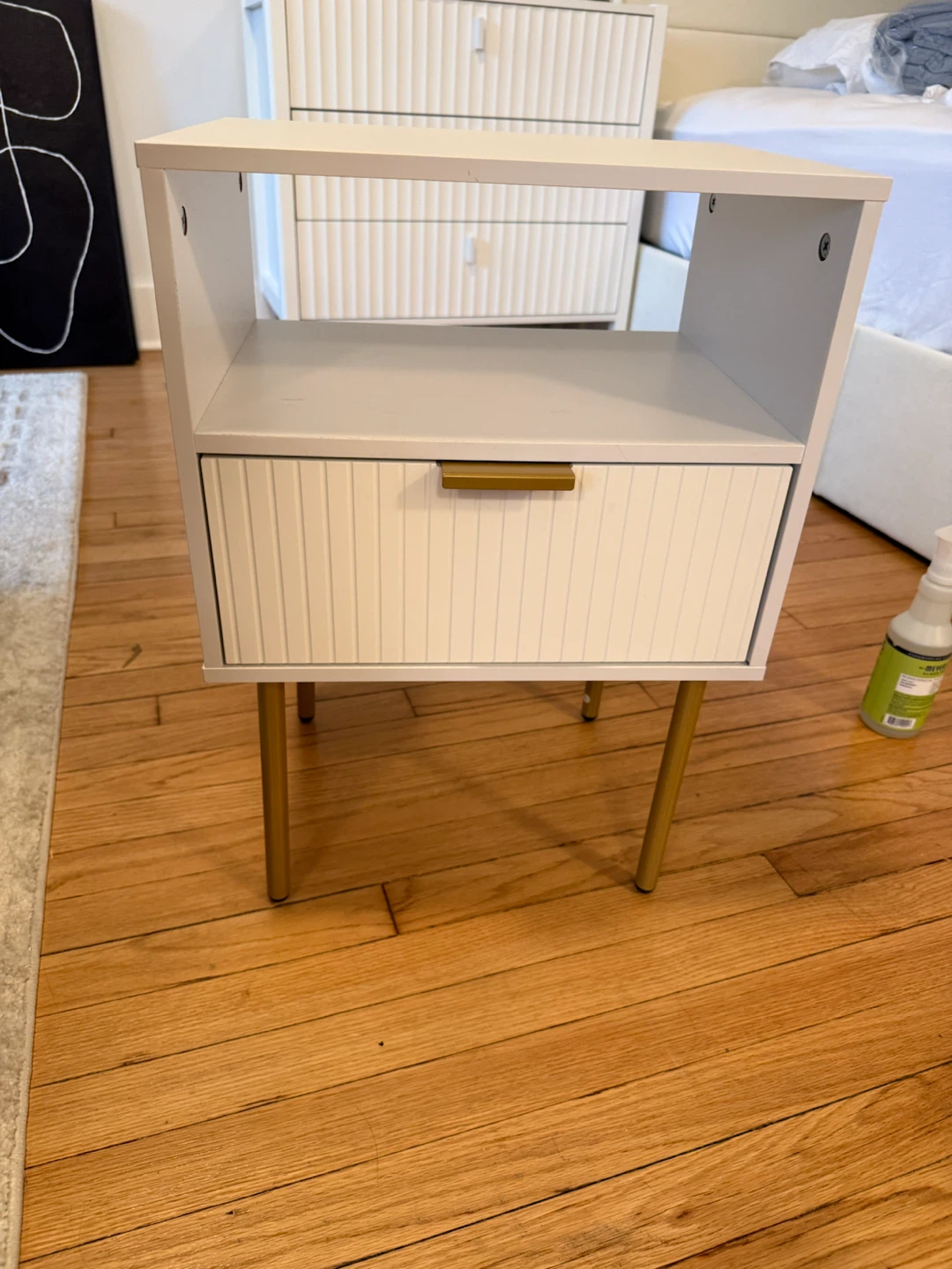White Nightstand with Drawer and Shelf
