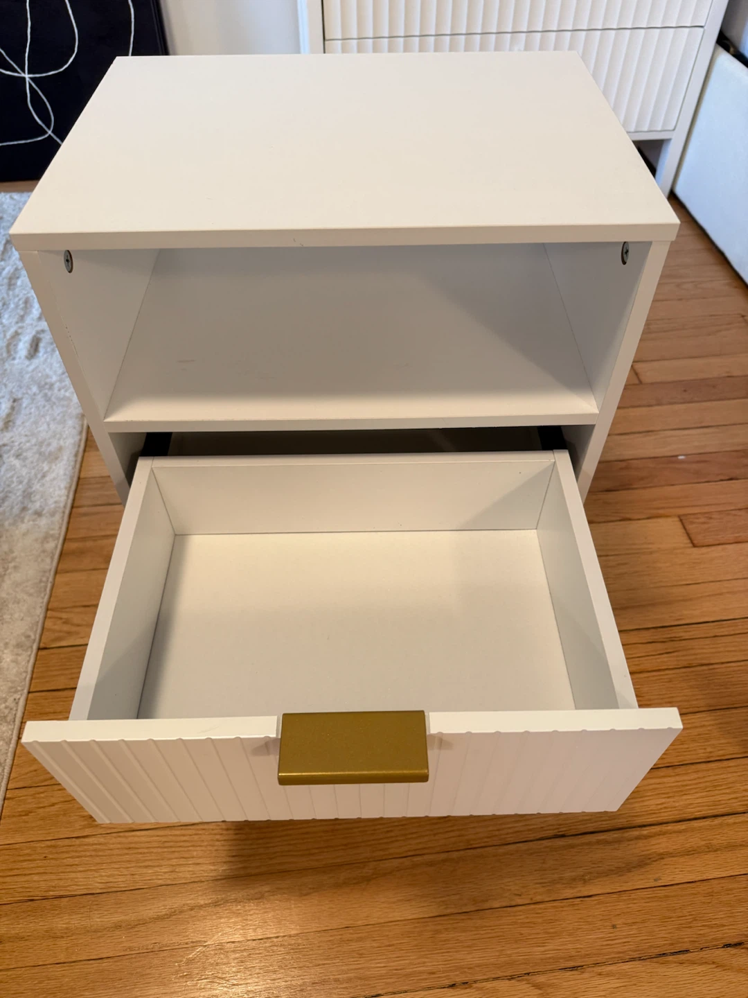 White Nightstand with Drawer and Shelf - photo 2