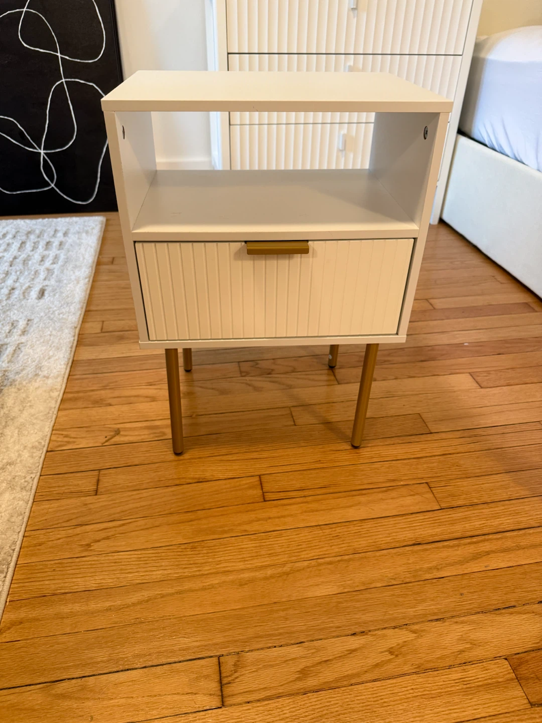 White Nightstand with Drawer and Shelf - photo 4
