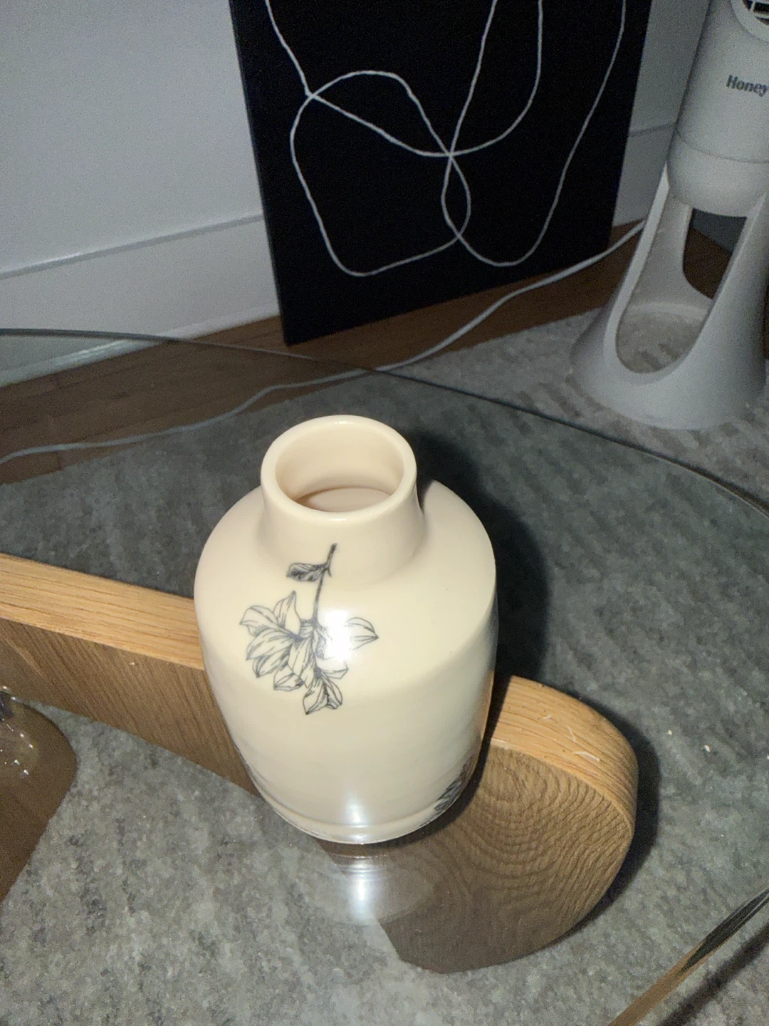 Cream Ceramic Vase with Floral Design