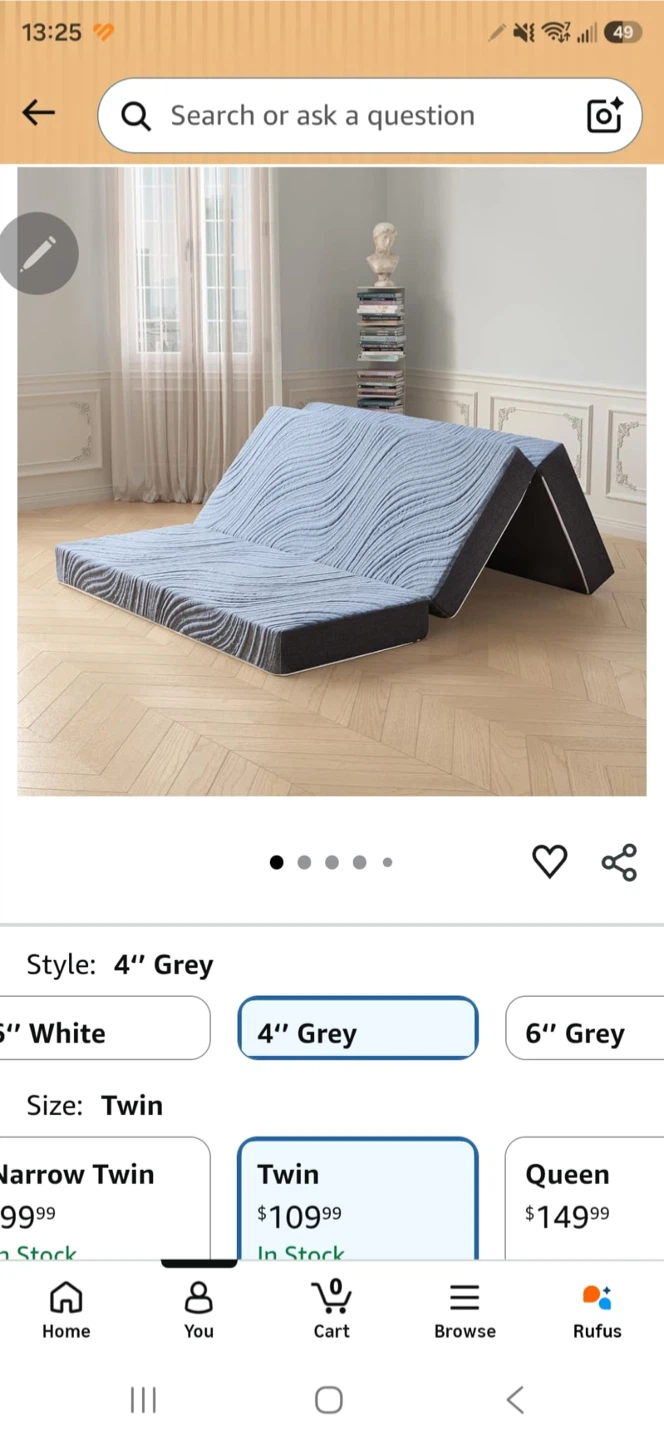 Grey Folding Twin Foam Mattress - Barely used