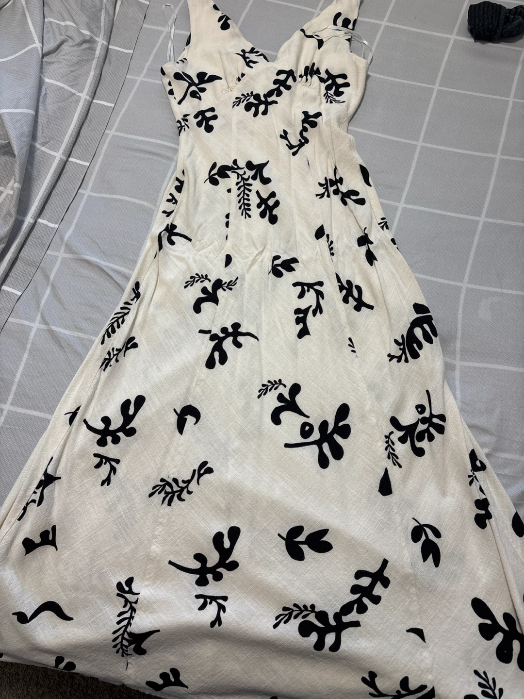 Cream and Black Floral Maxi Dress