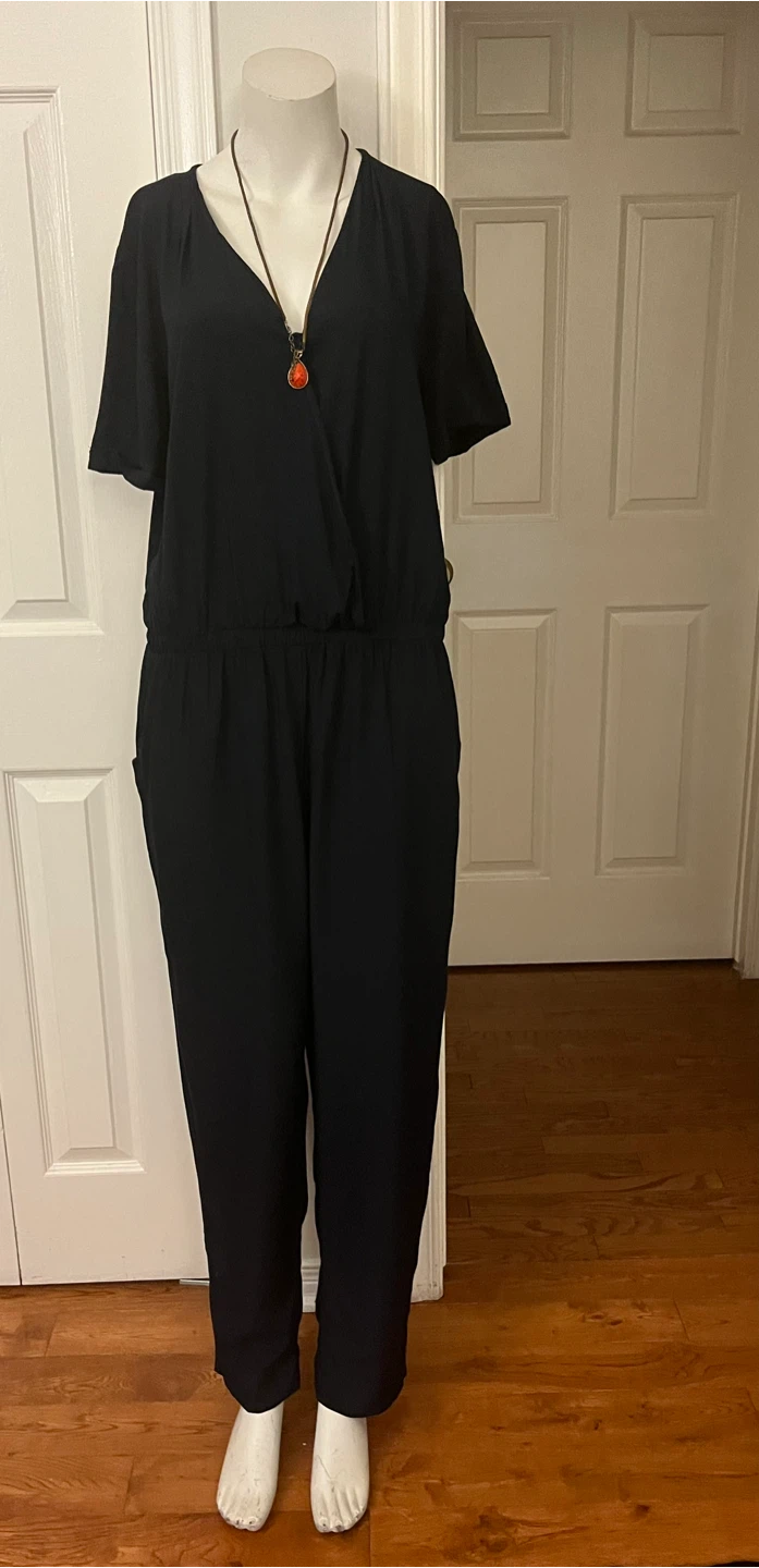Joe Fresh Black Rayon Jumpsuit size large 10-12 - photo 3