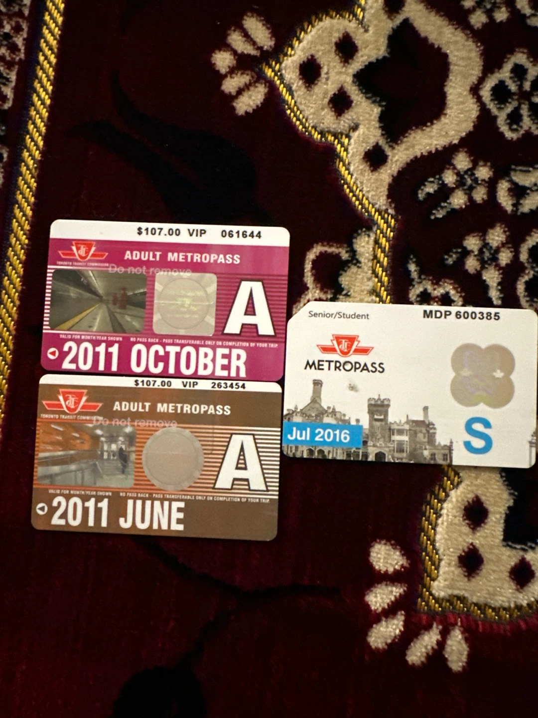 Toronto Metropasses - October 2011, June 2011, July 2016
