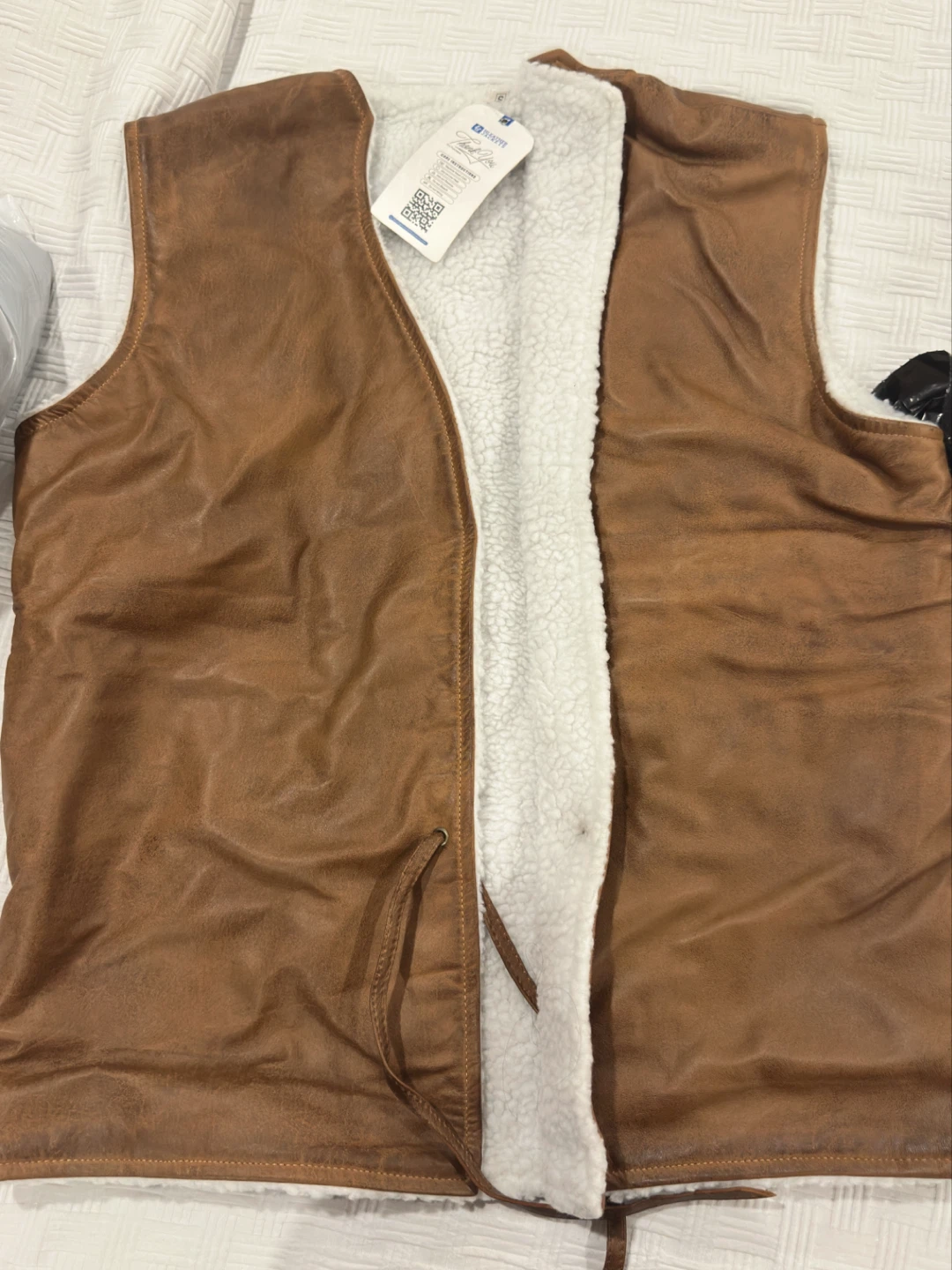 Brown Faux Leather Sherpa Lined Vest - photo 2