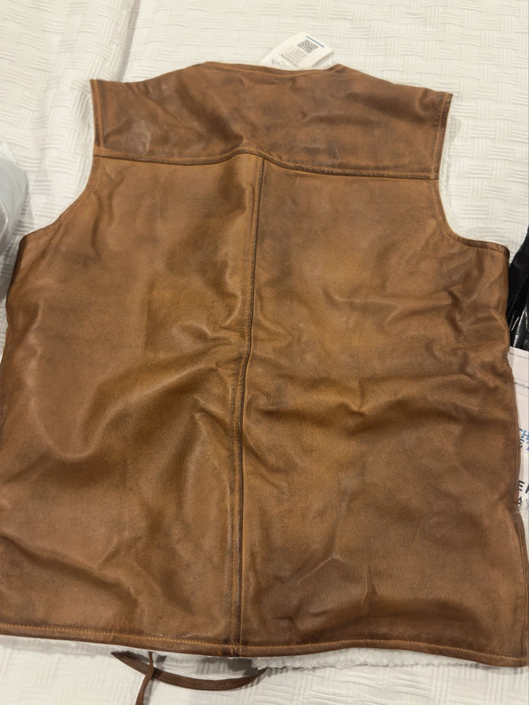 Brown Faux Leather Sherpa Lined Vest - photo 3