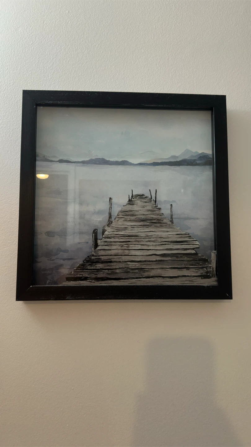 Framed Watercolour Art - Dock and Lake Scene