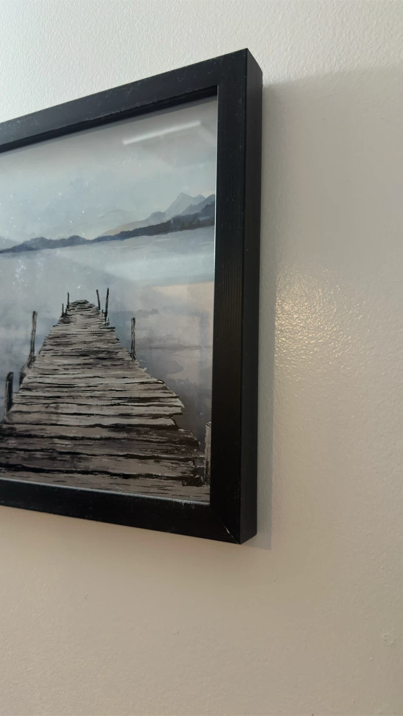 Framed Watercolour Art - Dock and Lake Scene - photo 2