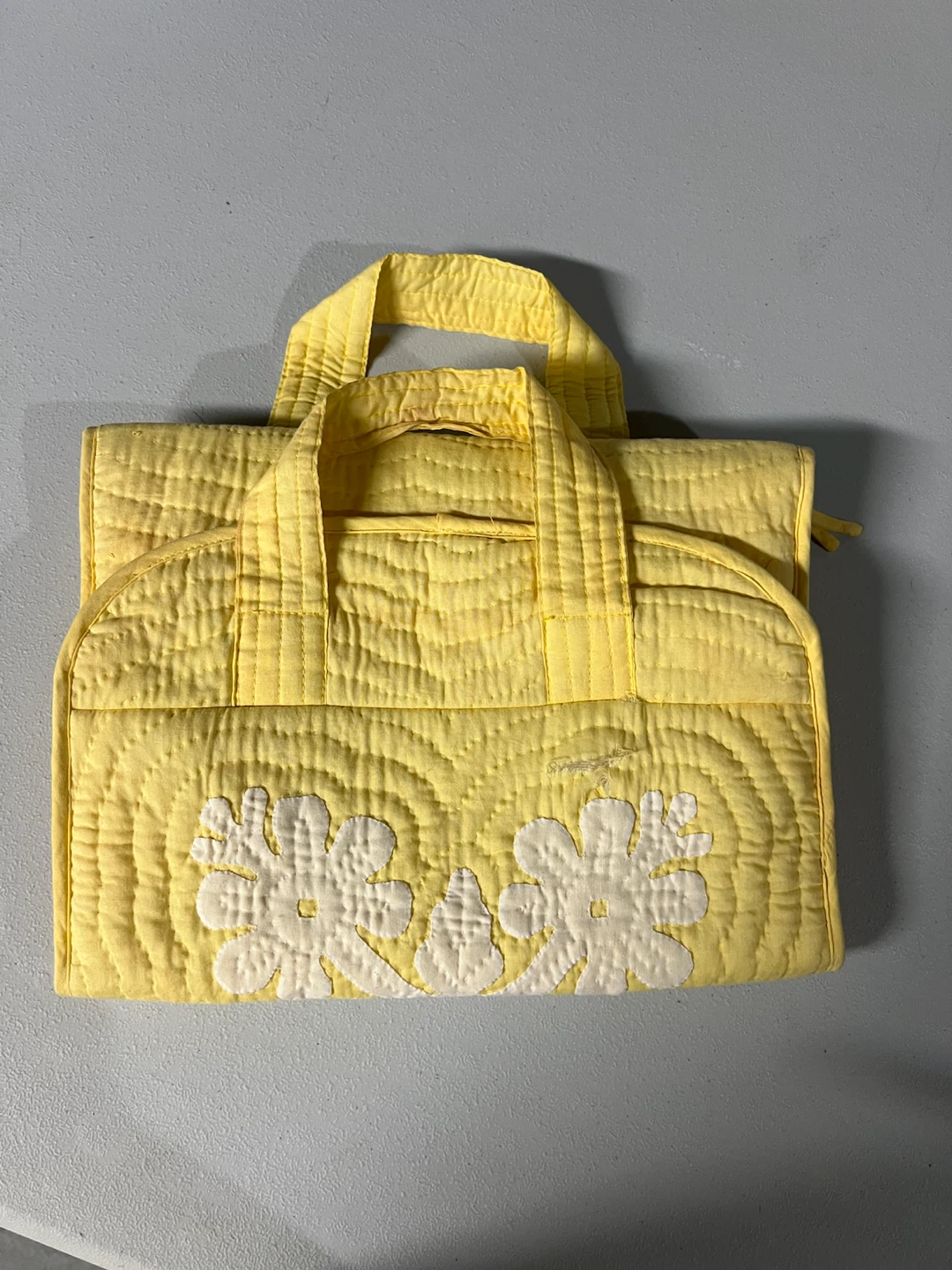 Yellow Quilted Floral Roll-Up Cosmetic Bag
