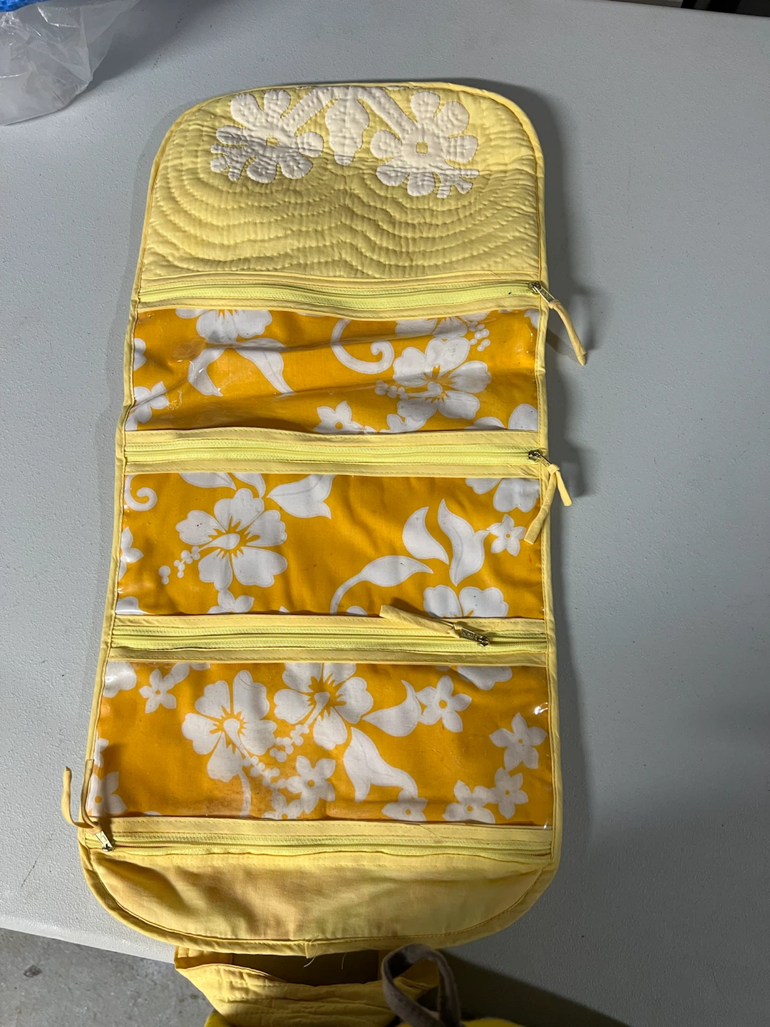 Yellow Quilted Floral Roll-Up Cosmetic Bag - photo 2