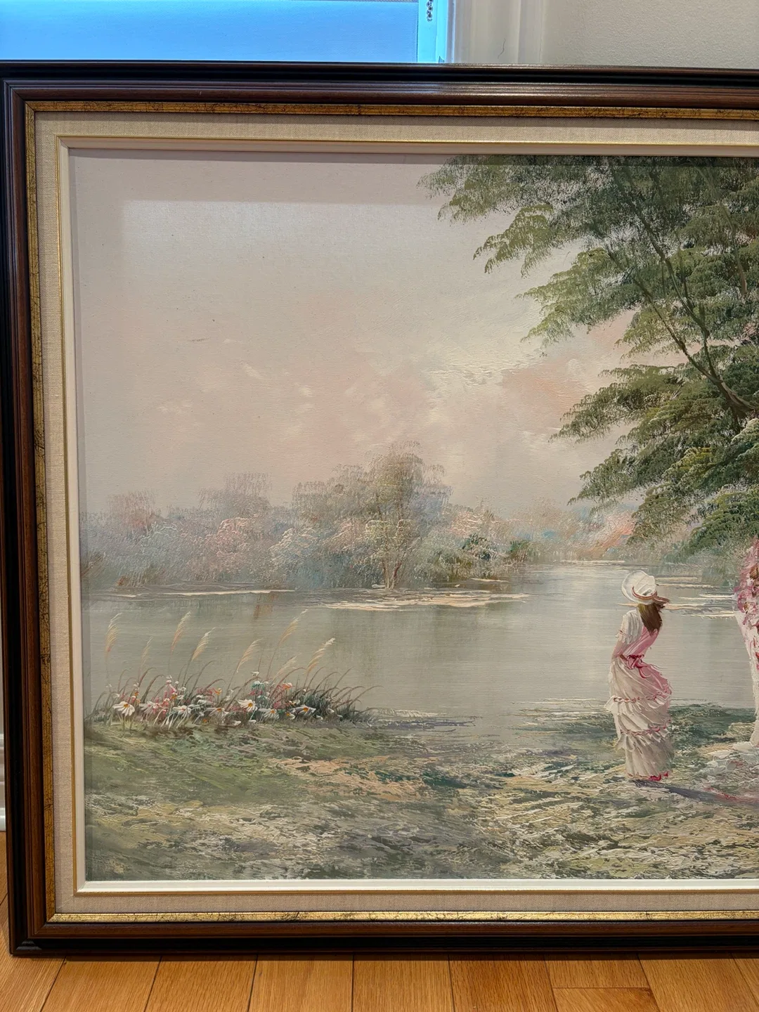Vintage Landscape Painting with Woman by Lake - photo 2