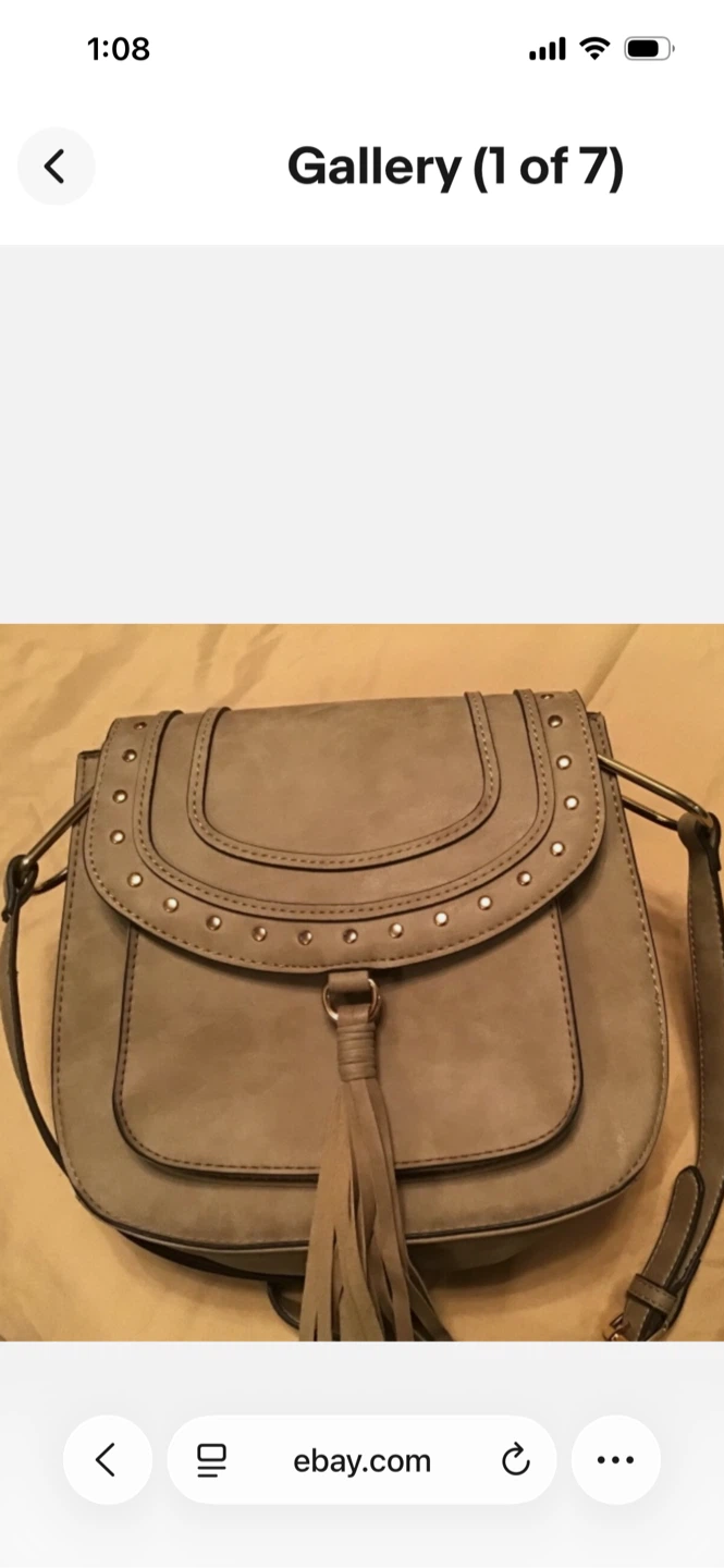 Franco Sarto Grey Suede Fringe Crossbody Bag