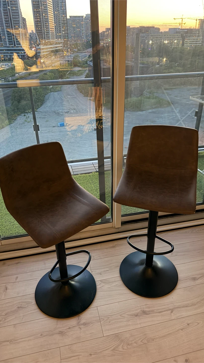 Set of 2 Brown Faux Leather Bar Stools