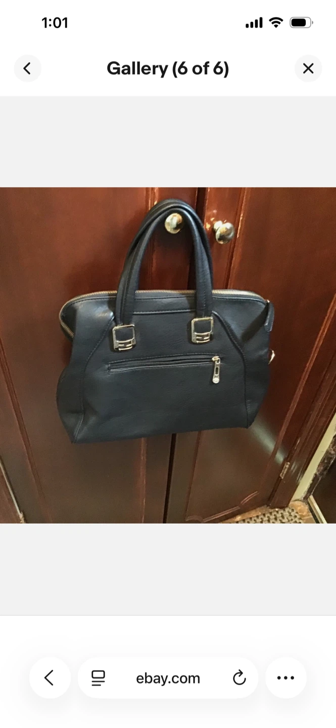 Black Satchel Handbag with Fur Accents