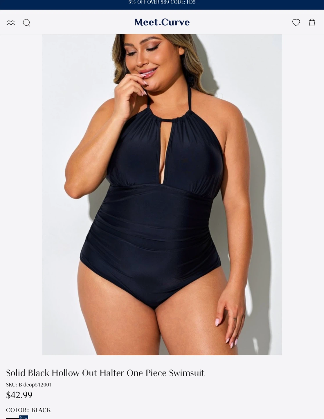 Black Hollow Out Halter One Piece Swimsuit - Size L