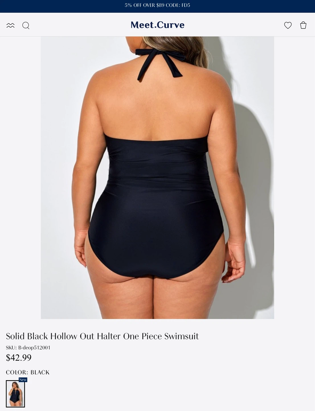 Black Hollow Out Halter One Piece Swimsuit - Size L - photo 2