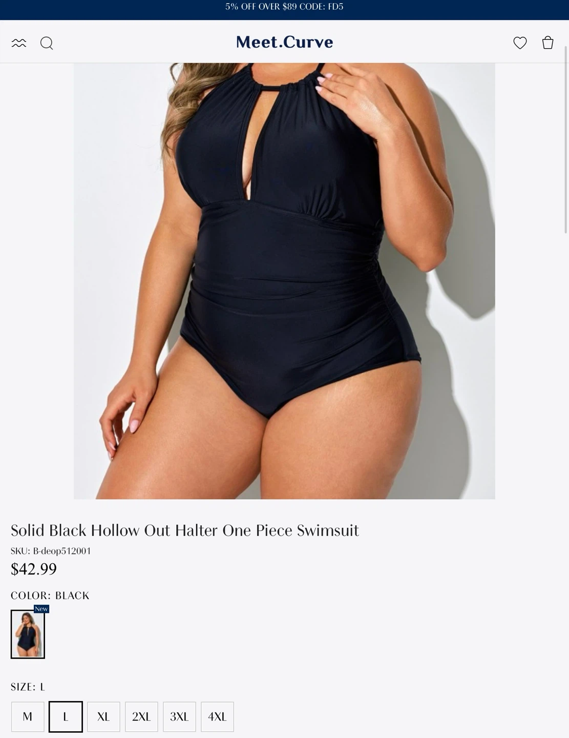 Black Hollow Out Halter One Piece Swimsuit - Size L - photo 3