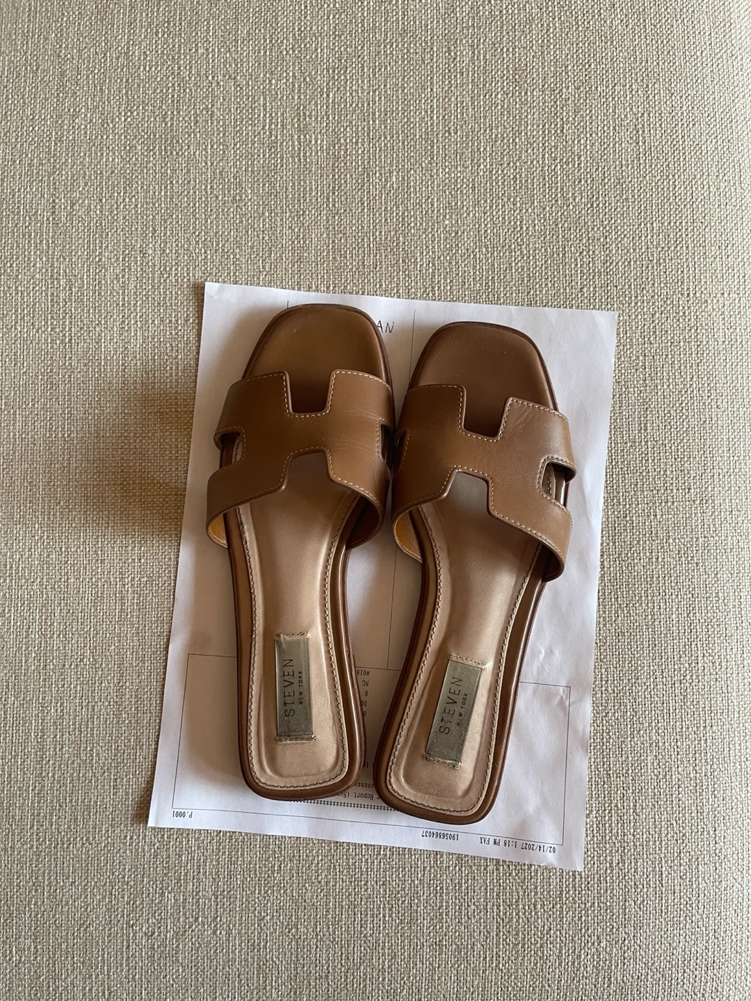 STEVEN New York Brown Leather Slides