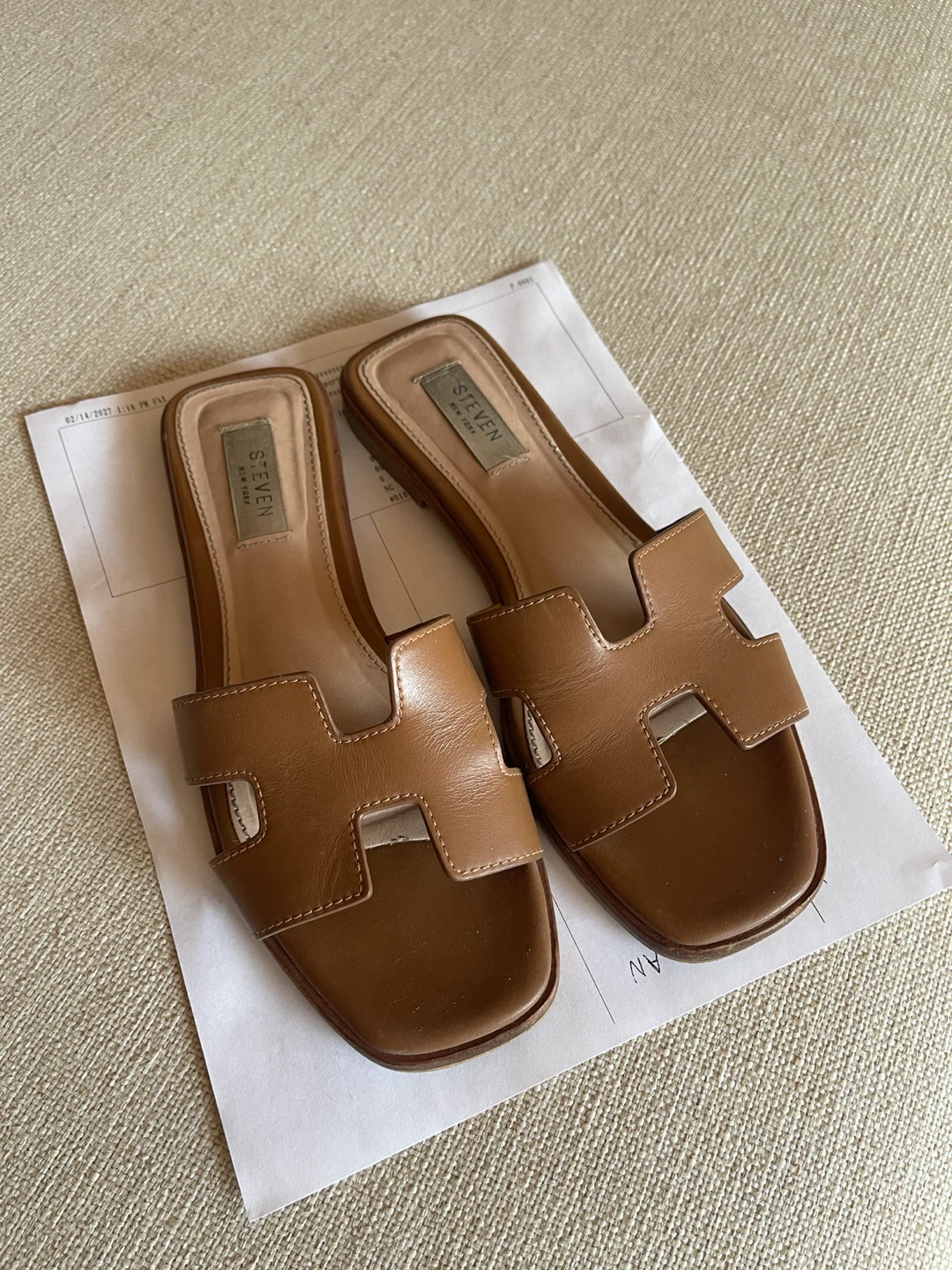 STEVEN New York Brown Leather Slides - photo 2